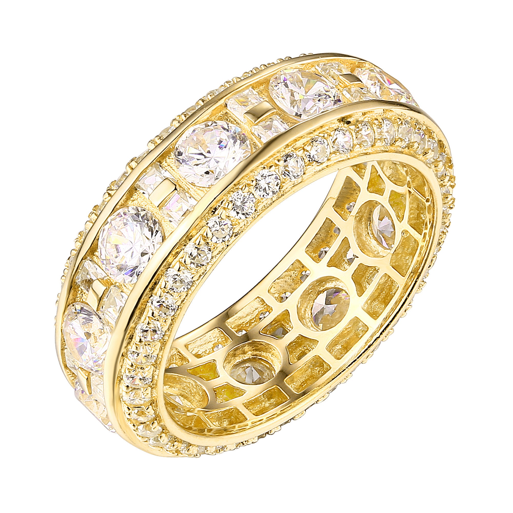 Round Cut Eternity Wedding Band - Sterling Silver with Gold Plated Finish & Cubic Zirconia Stones - Perfect for Bridal, Engagement, Anniversary Gifts & Special Occasions