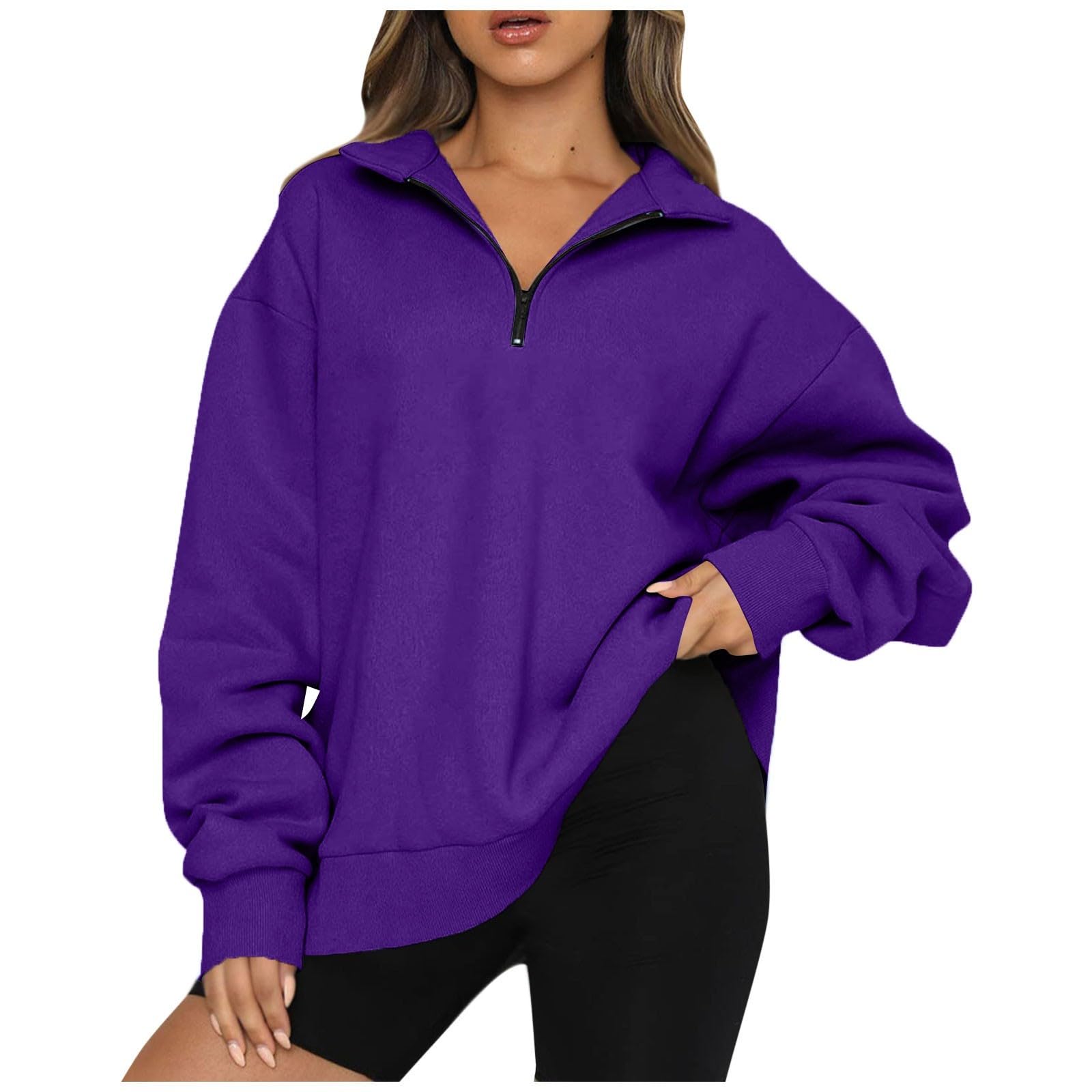 Women's Oversized Sweatshirt - Casual Long Sleeve Quarter Zip Pullover Hoodie | Y2K Trendy Fall Fashion | Perfect for Streetwear, Loungewear & College Outfits