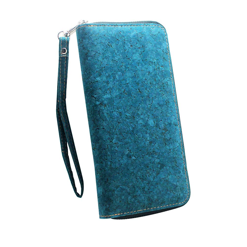 Boshiho Vegan Cork Wallet for Women - Large Capacity Smartphone Clutch Purse with Card Slots & Coin Pocket | RFID Protection | Perfect Gift for Her (Blue) | Ideal for Travel, Shopping & Everyday Use