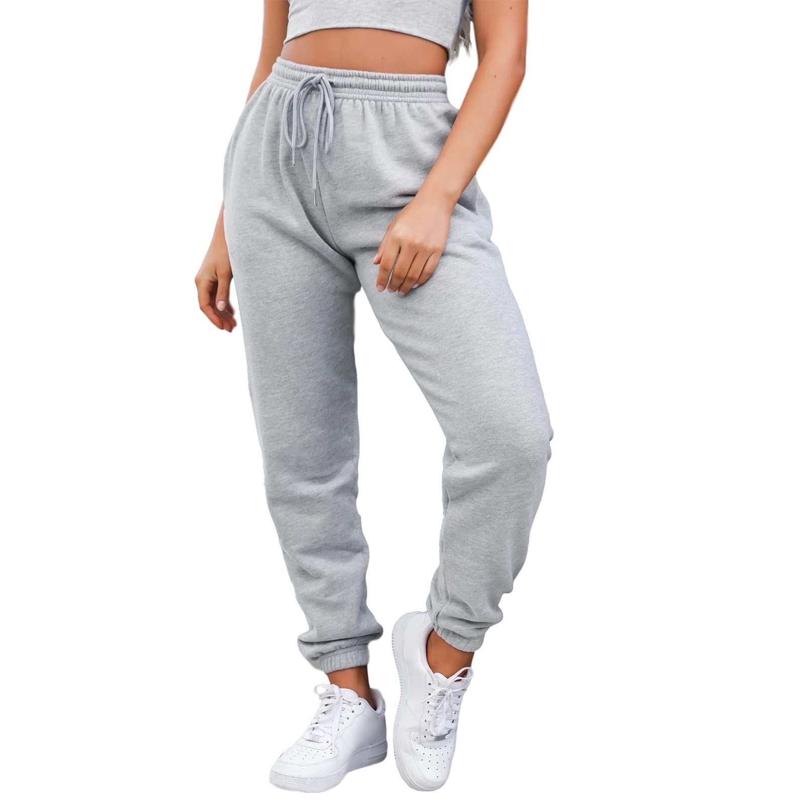 Women's High Waisted Sweatpants with Drawstring - Soft Jogger Pants for Workout & Lounge, Elastic Cuff Ankle, Side Pockets, Solid Colors - Perfect for Yoga, Running, Gym and Casual Wear