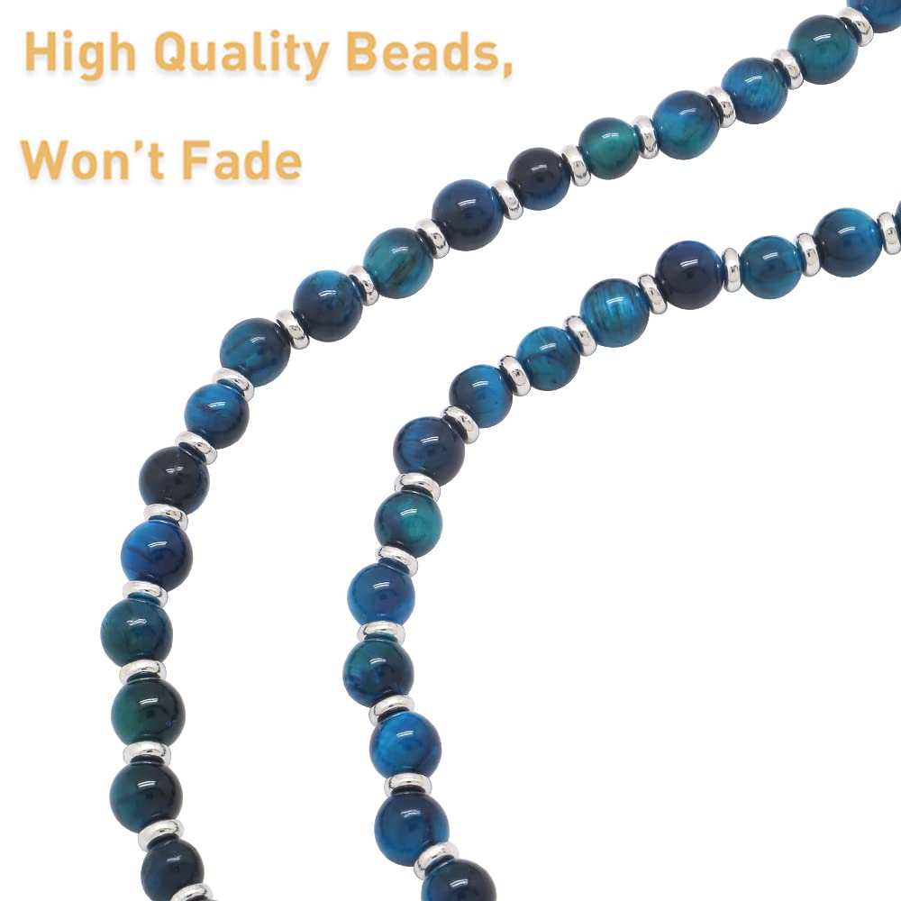 Beaded Lanyard for Women - ID Badge Holder & Keychain Necklace for Teachers & Office Use (Blue Tiger Eye)