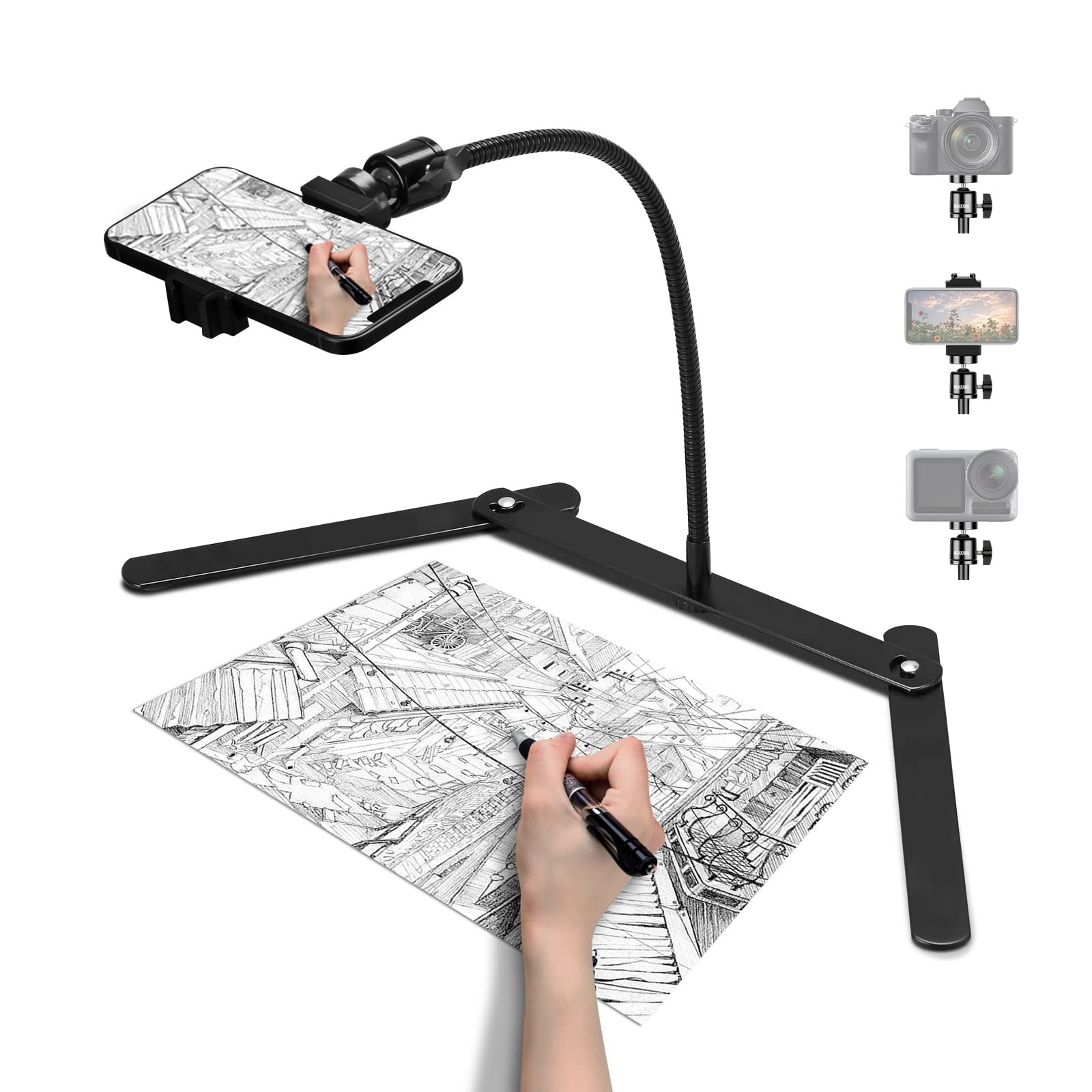 Adjustable Phone Tripod Stand with Solid Gooseneck Mount - Overhead Phone Holder for Video Recording, Online Teaching, Live Streaming & Cookie Decorating - Perfect for Content Creators, Teachers & Home Bakers