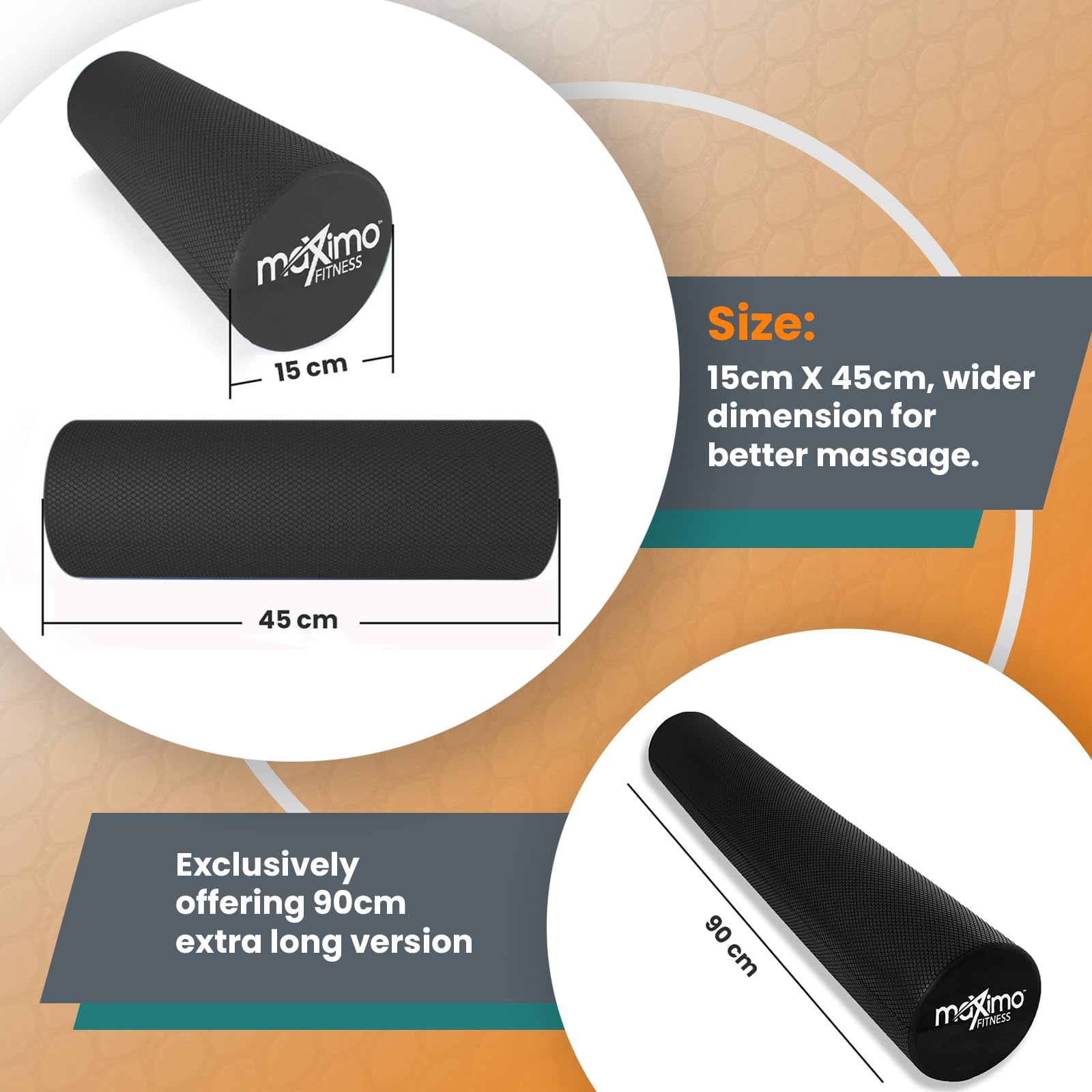 Maximo Fitness Foam Roller - High Density Exercise Roller for Trigger Point Self Massage, Muscle & Back Pain Relief - Perfect for Physical Therapy, Yoga, Pilates & Gym Recovery - Ideal for Post-Workout Muscle Recovery & Home Fitness