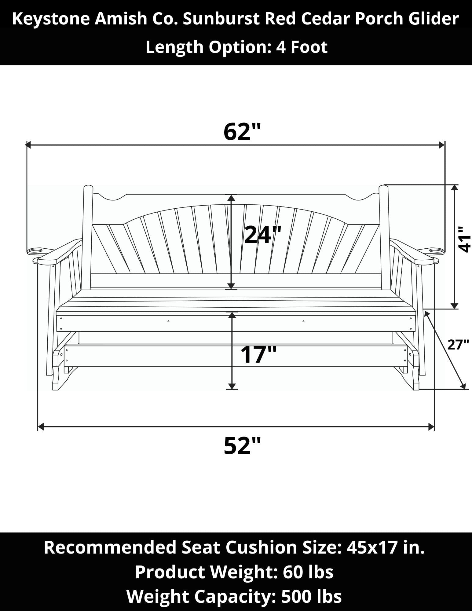 Keystone Amish Co. Sunburst Red Cedar Porch Glider - Handcrafted Outdoor Swing for Patio, Garden & Backyard Relaxation