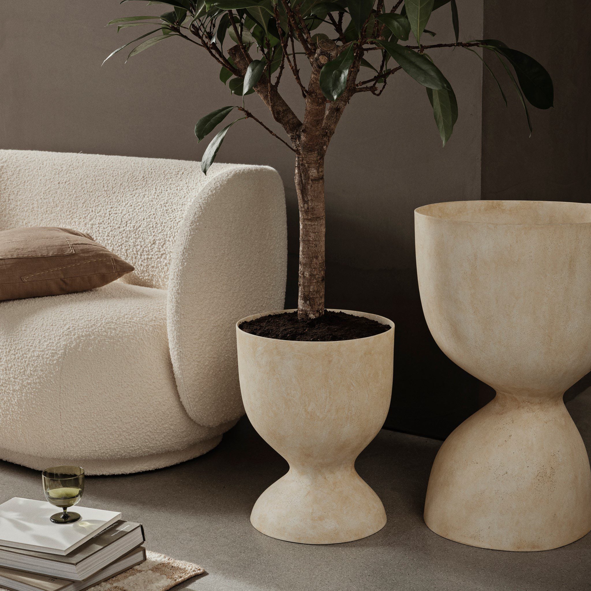 FERM LIVING Evoke Pot in Warm Sand - 45cm Tall Modern Ceramic Planter for Indoor Plants, Home Decor & Living Room Aesthetics