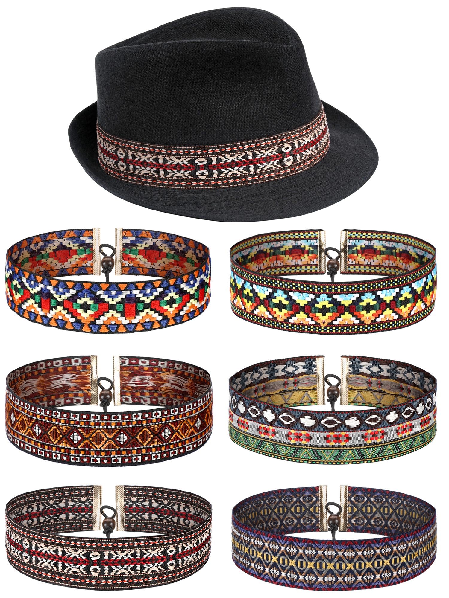 6-Piece Western Style Hat Bands for Cowboy & Cowgirl Hats - Adjustable Leather Hat Belts for Men & Women - Perfect for Rodeo, Country Music Festivals & Western Fashion