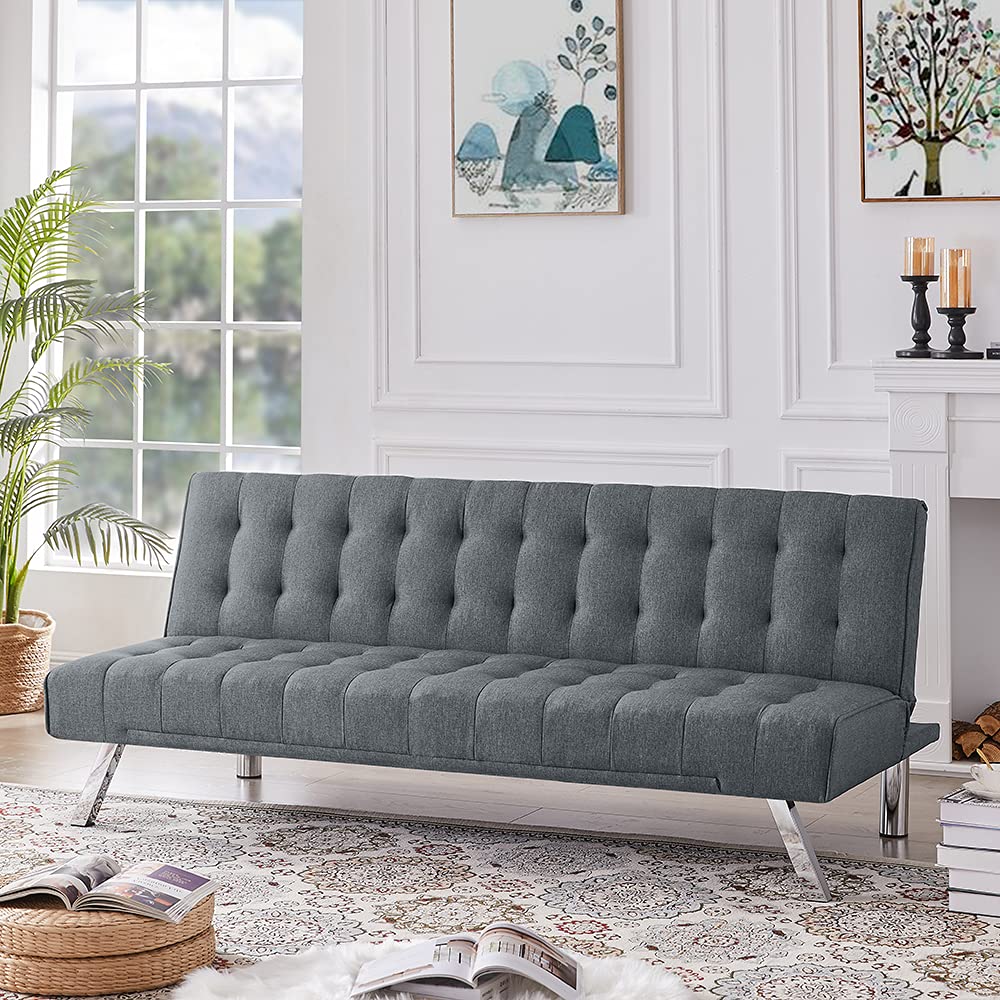 Convertible Futon Sofa Bed - Upholstered Folding Sleeper Recliner Chair for Small Spaces, Living Room & Guest Room (Light Grey) | Perfect for Apartments, Dorms & Home Offices