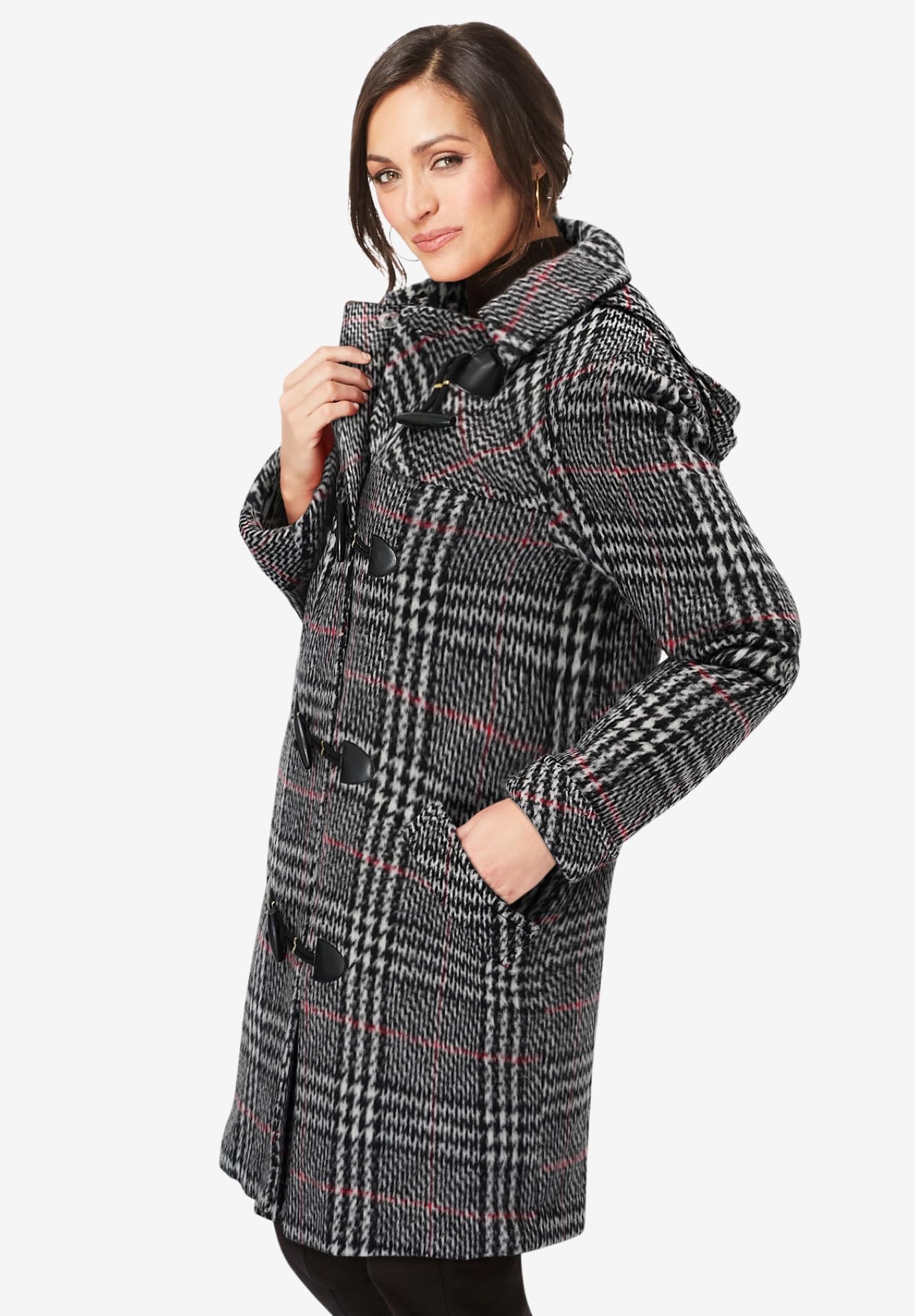 Jessica London Women's Plus Size Hooded Toggle Wool Coat - Warm Winter Outerwear for Cold Weather, Perfect for Work, Travel & Casual Outings