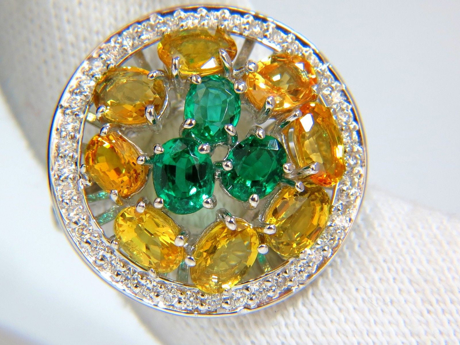 5.62CT Natural Fancy Yellow Sapphire & Vivid Green Emerald Cluster Ring | Elegant Jewelry for Women, Wedding, Engagement & Special Occasions