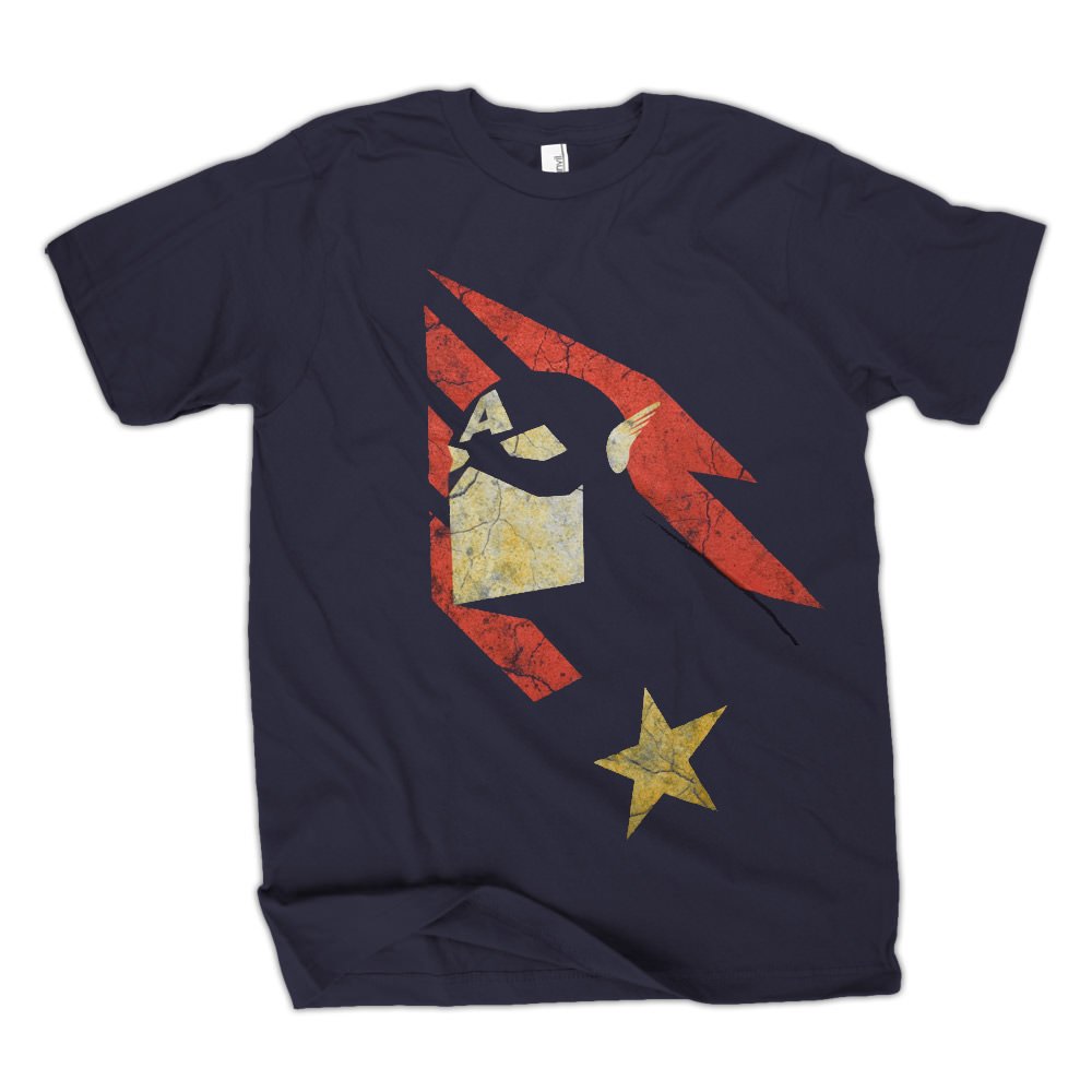 Marvel Captain America Vintage Americana Men's Navy Blue Cotton T-Shirt | Size L | Superhero Graphic Tee for Casual Wear & Comic Conventions