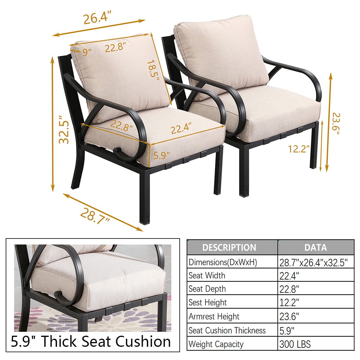 PatioFestival 2-Piece Outdoor Bistro Chair Set with 5.9