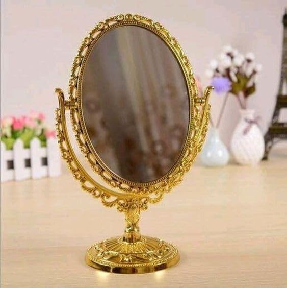 LEYSIN Designer Makeup Mirror with Stand - Double Sided Vanity Mirror, 360° Rotating, LED Lighted, Portable & Decorative - Perfect for Home, Bedroom, Bathroom, Dressing Room & Travel (1 Pack)