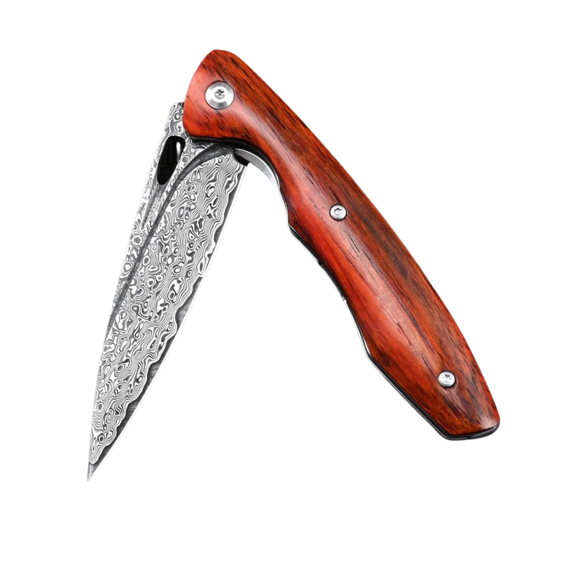 Premium Handmade Japanese Damascus Steel Pocket Knife with Exotic Red Sandalwood Handle - Perfect for EDC, Camping, Hunting & Outdoor Adventures