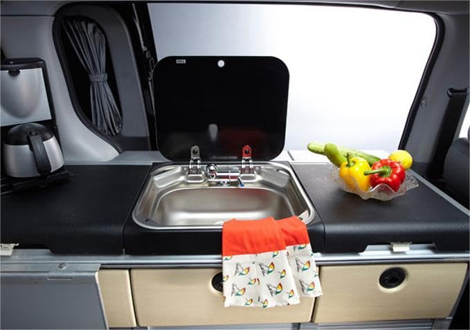 17 Inch Stainless Steel RV Kitchen Sink with Folded Faucet & Glass Lid - Drop-in Hand Wash Basin for Caravan, Trailer, Van & Camper | Perfect for Compact Spaces & Outdoor Cooking