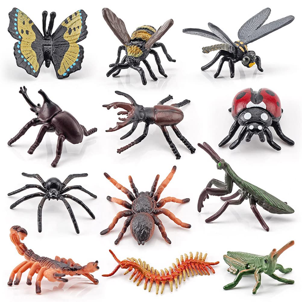 12PCS Realistic Plastic Insect Figurines - Bee, Beetle, Mantis, Spider & Butterfly Toys for Kids | Educational Bug Collection for Science Learning, Themed Parties, Goody Bags & Cupcake Decorations