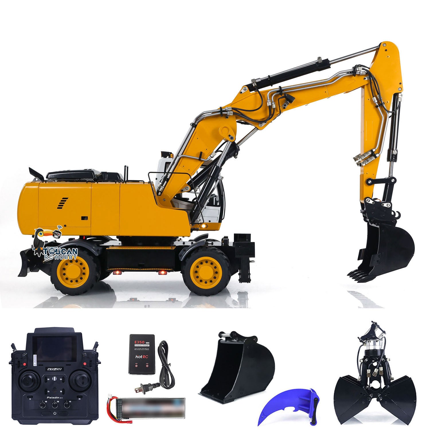 1/14 Scale Wheeled RC Hydraulic Excavator - R946 PL18EV Remote Control Construction Toy with Tiltable Clamshell Bucket & Grabber | Realistic Simulation for Kids & Adults | Perfect for Construction Play, Sandbox Digging & Backyard Excavation Fun
