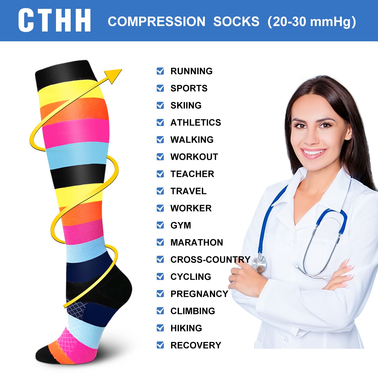 5/7 Pairs Compression Socks for Women & Men - Medical Grade Support Stockings for Running, Nursing, Travel & Circulation - Improve Blood Flow & Reduce Leg Fatigue (Ideal for Athletes, Nurses & Frequent Flyers)