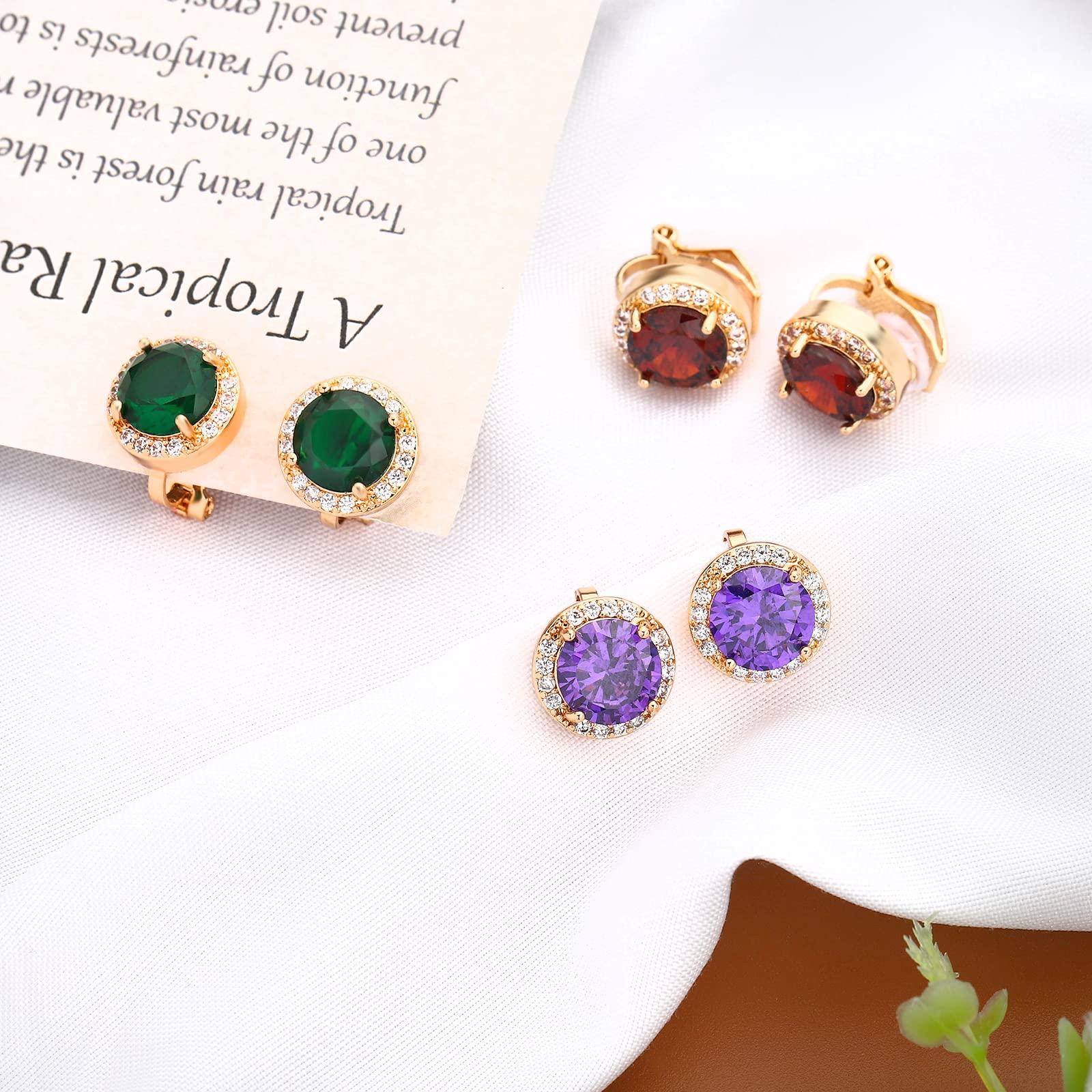 NEWITIN 8 Pairs Clip On Halo Earrings for Women - Crystal & Cubic Zirconia Stud Earrings - Non Piercing Fashion Jewelry for Wedding, Party & Special Occasions