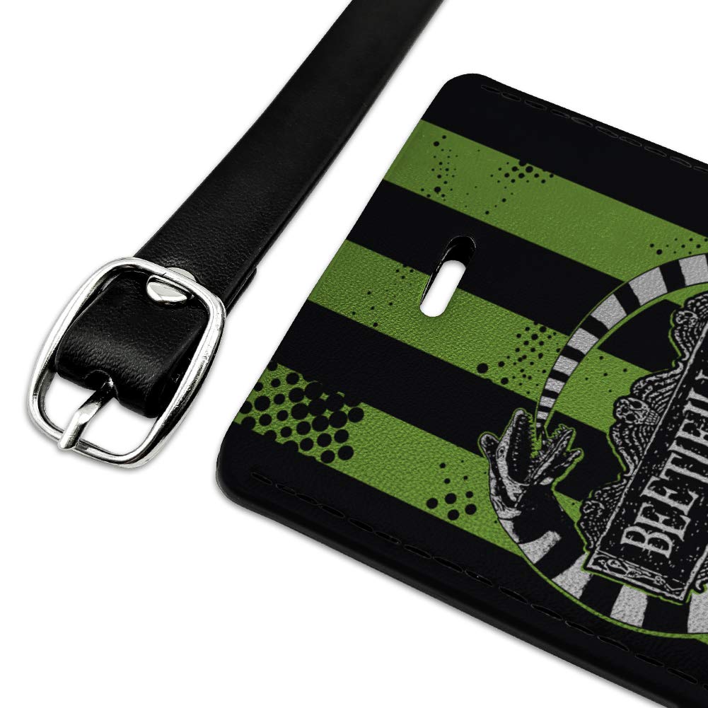 Beetlejuice-Inspired Rectangle Leather Luggage Tag - Durable Suitcase ID Card Holder for Travel Bags & Carry-Ons | Perfect for Vacation, Business Trips & Lost Luggage Identification