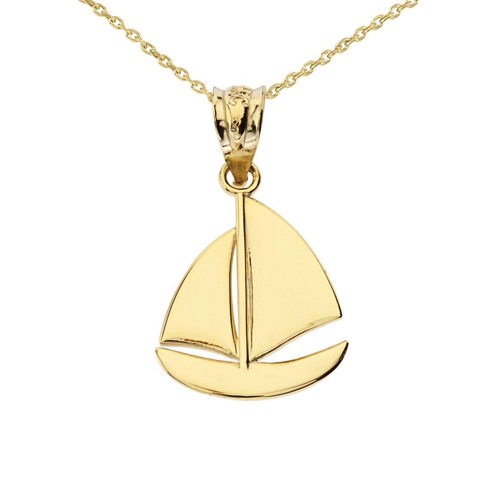 14K Yellow Gold Nautical Sailboat Charm Pendant Necklace for Women - Elegant Sailboat Jewelry Gift for Boating Enthusiasts & Beach Lovers