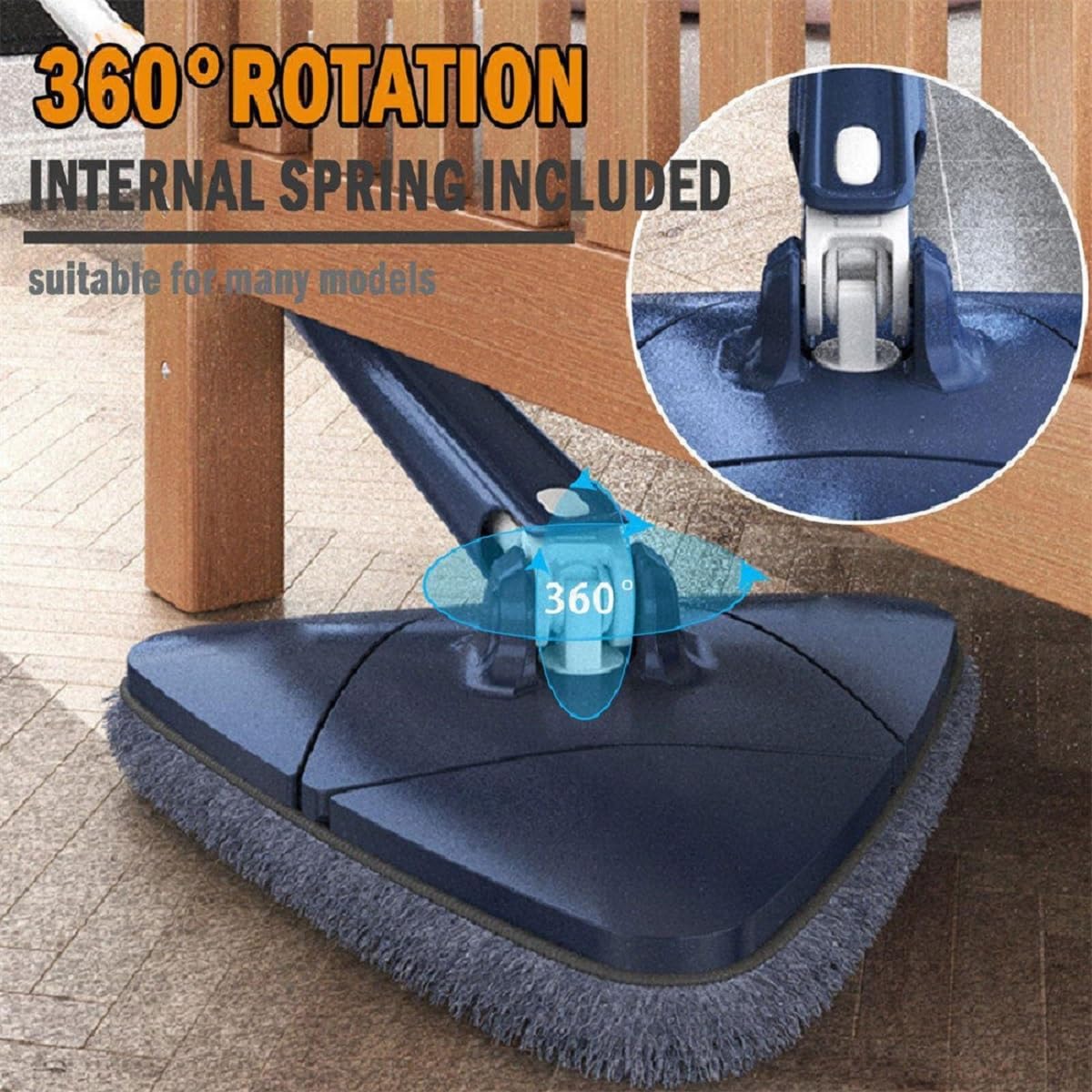 360° Rotating Magic Mop with Wringer - Triangle Floor Mop with 2 Reusable Pads (Blue) - Perfect for Hardwood, Tile & Laminate Floors - Easy Spin Cleaning for Home & Office