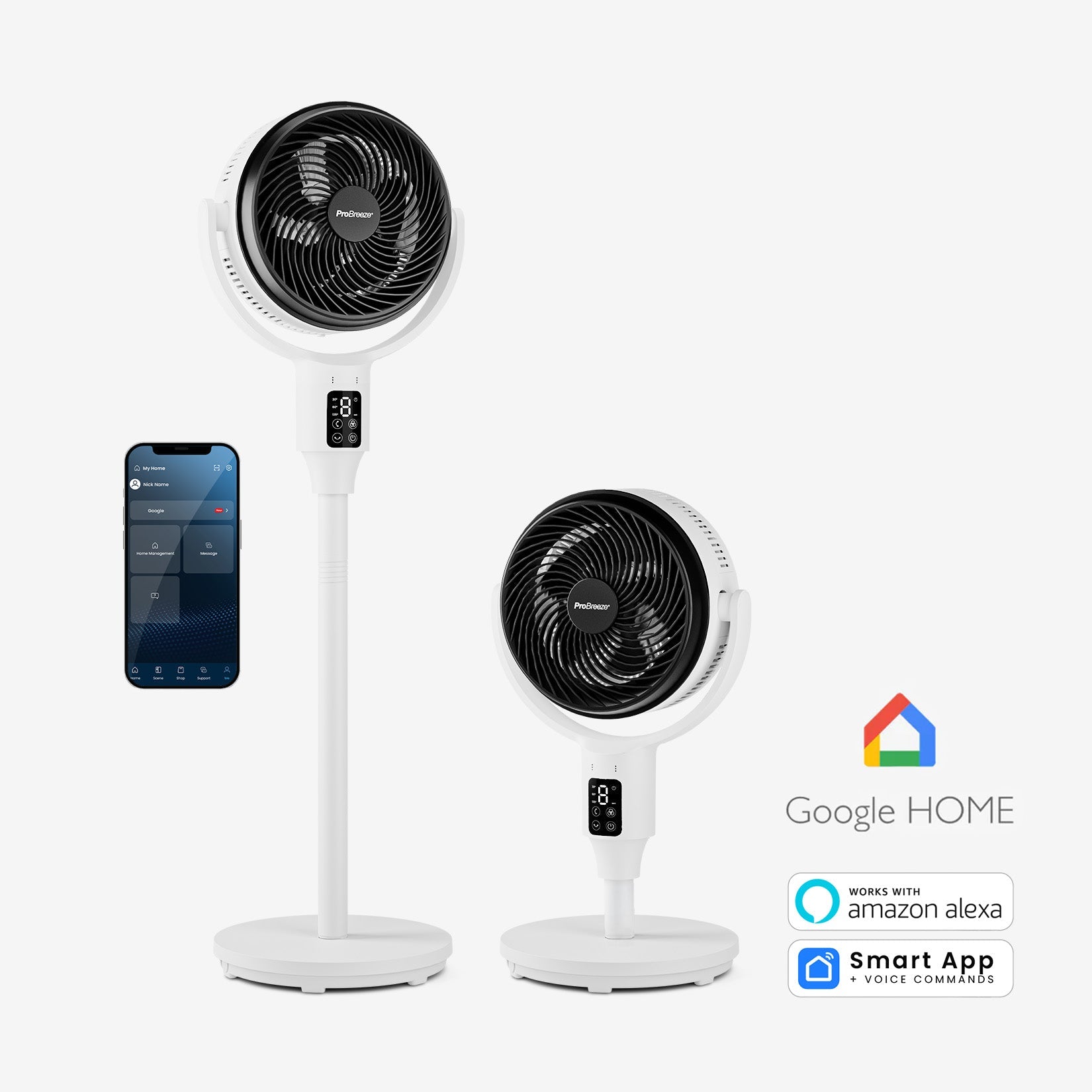AirFlo 43 Smart Hybrid Pedestal Fan - Ultra Quiet Air Circulator with Remote Control, 3 Speed Settings, 90° Oscillation - White - Perfect for Bedroom, Living Room & Office Cooling