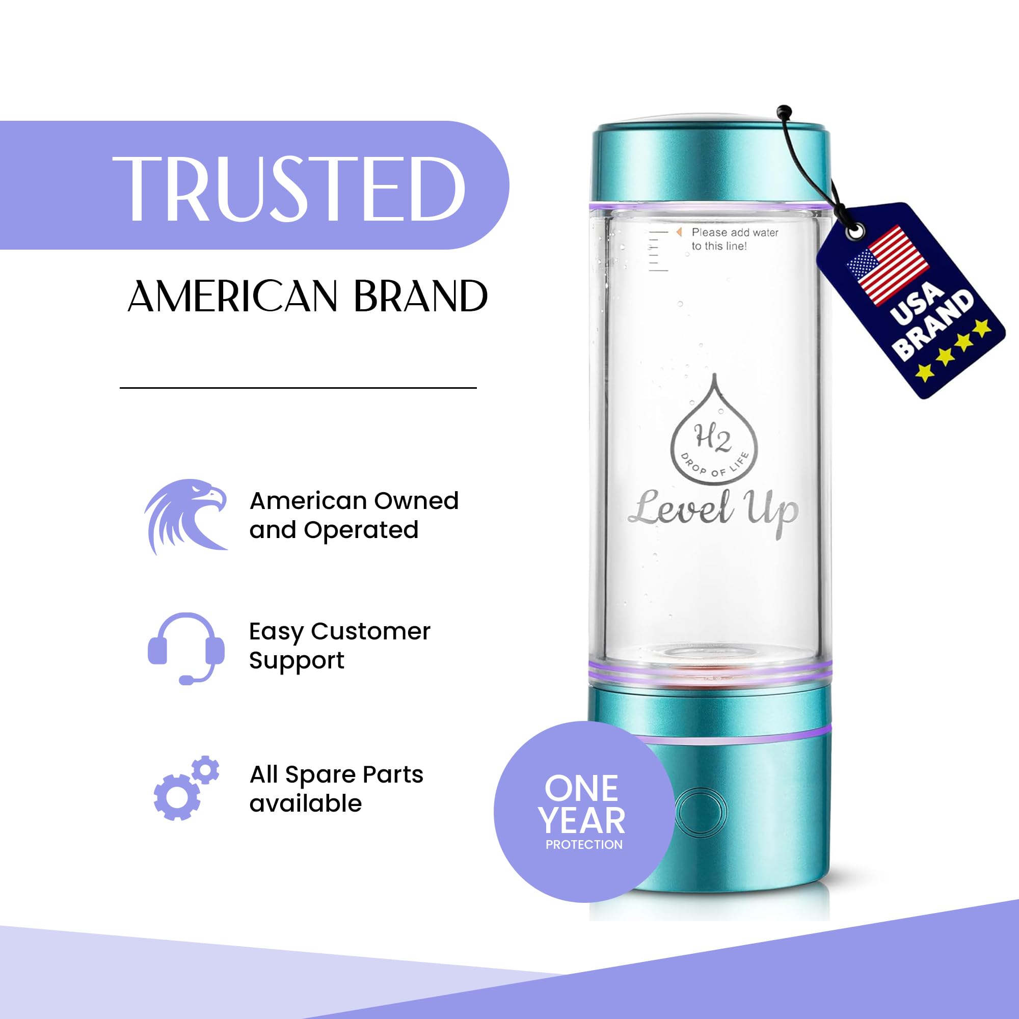 LevelUpWay - Premium Rechargeable Hydrogen Water Bottle Generator - 2500ppb High Concentration for Detox & Anti-Aging | Portable Alkaline Water Cup for Gym, Travel & Daily Hydration