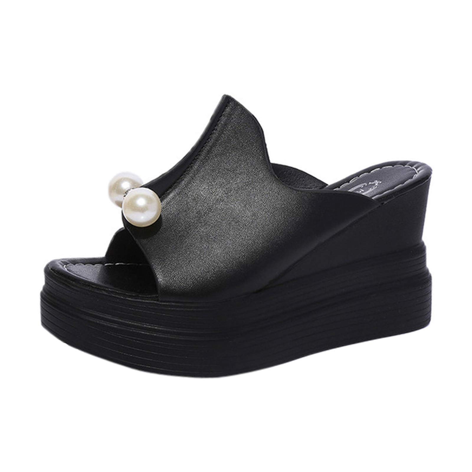 Women's Waterproof Wedge Sandals with Pearl Accents - Thick-Bottom Non-Slip Shower Slippers for Ladies (Ideal for Beach, Pool, Spa & Indoor Use)