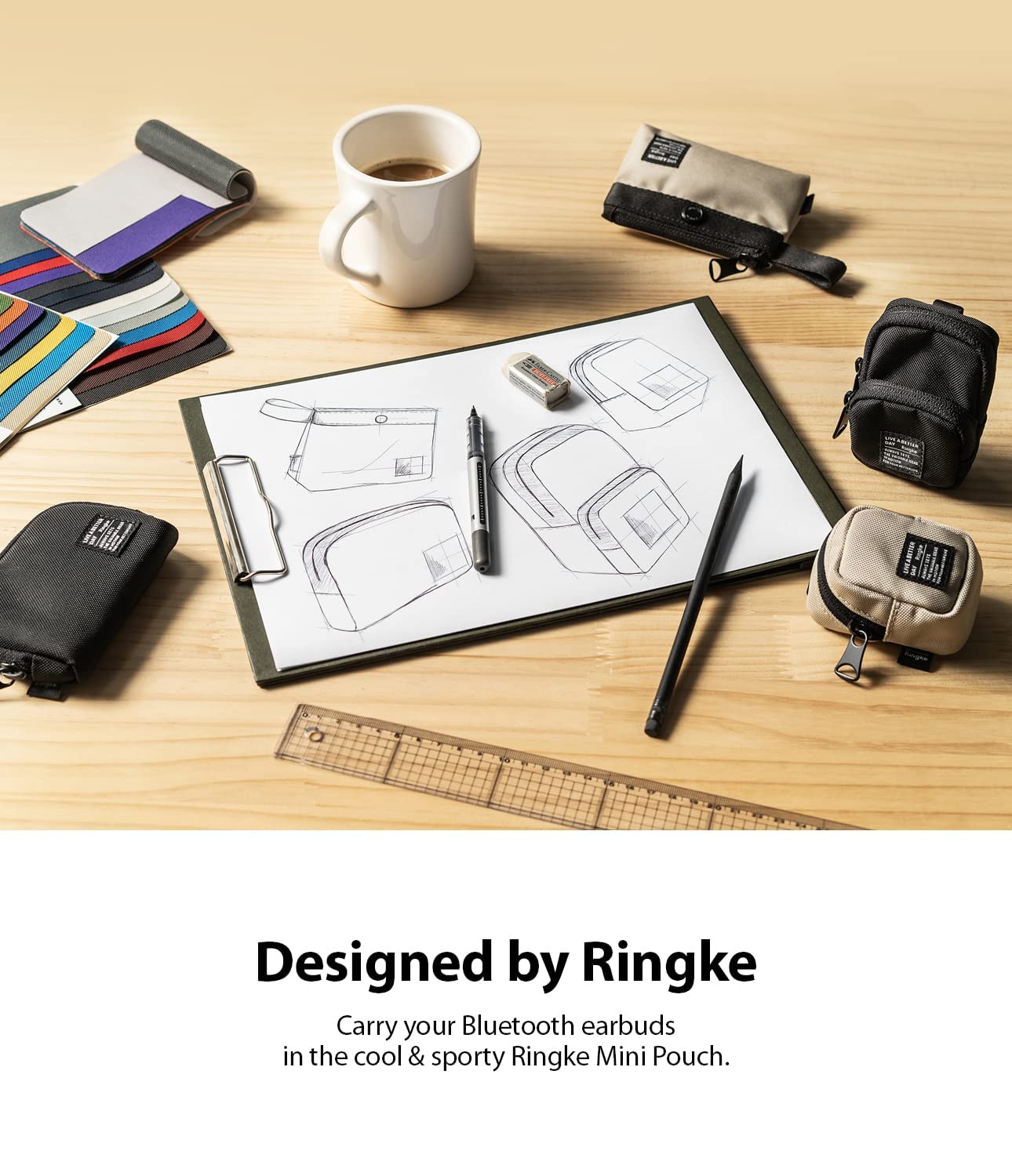 Ringke Mini Pouch [Block] - Premium Nylon Carrying Case for AirPods, Galaxy Buds, Wireless Earbuds, Earphones, Credit Cards & ID (Clear) - Perfect for Travel, Gym & Everyday Organization