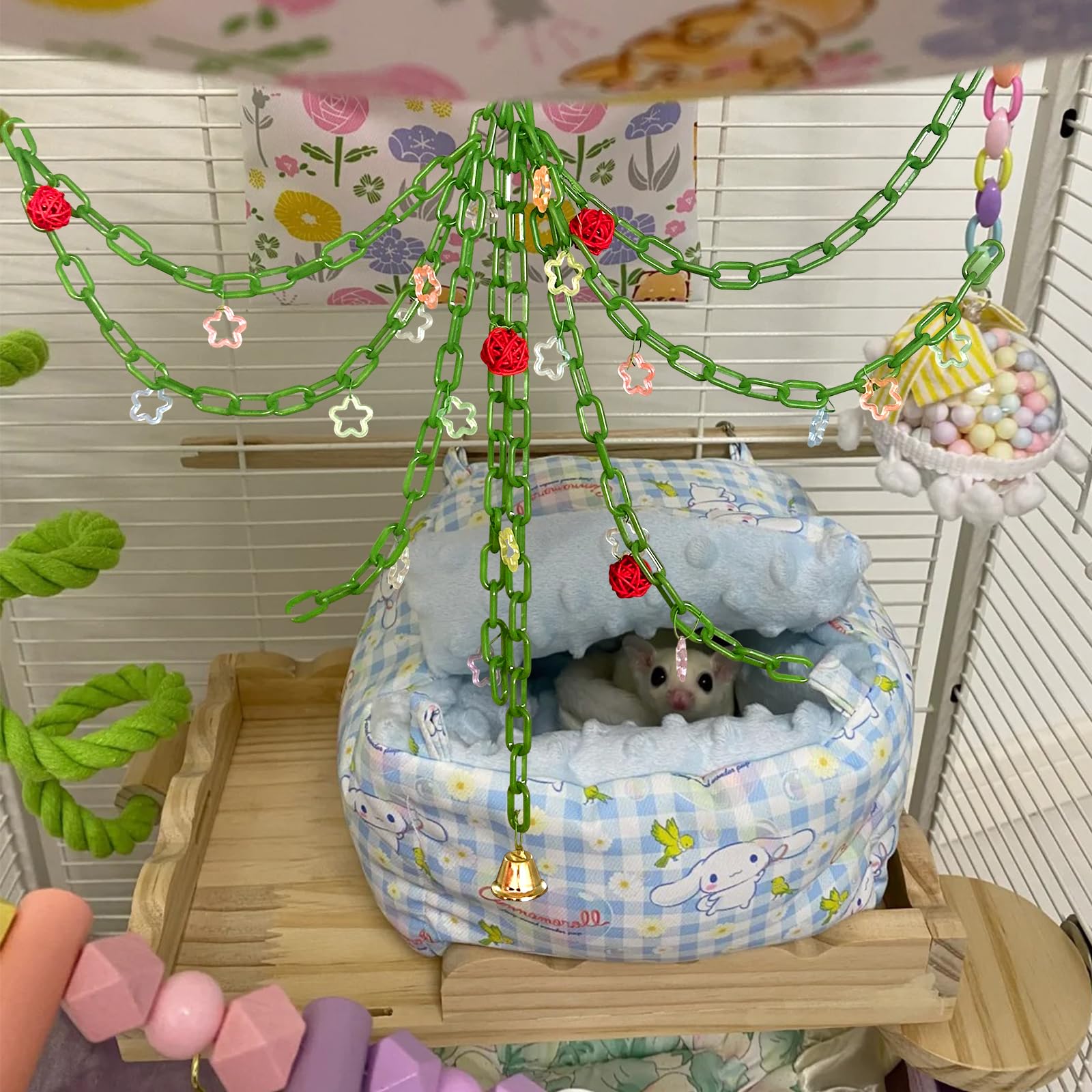 Glow in the Dark Sugar Glider Climbing Toys - Hanging Swing & Exercise Accessories for Sugar Gliders, Hamsters & Rats - Cage Enrichment for Climbing, Jungle Exploration & Nighttime Play