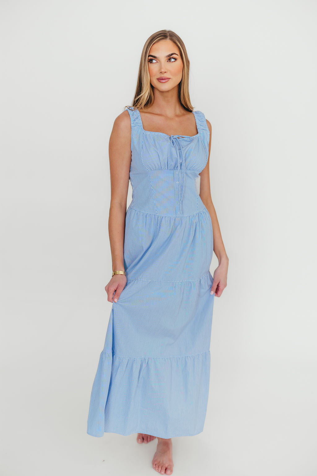 Katie 100% Cotton Maxi Dress - Blue Striped Flowy Summer Dress for Women | Beach Cover Up, Vacation Outfit, Casual Wear