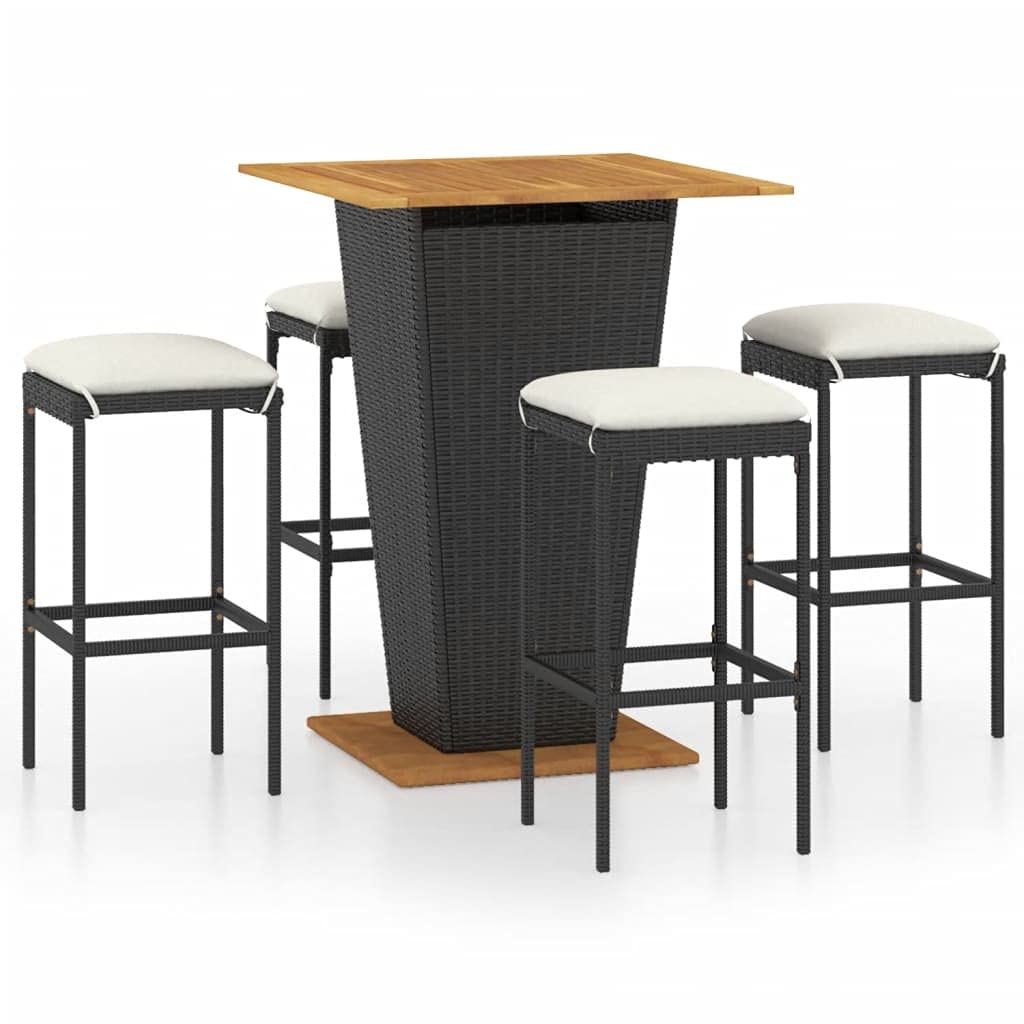 5-Piece Outdoor Patio Furniture Set - PE Rattan Bistro Set with Wood Tabletop & Base, 31.5