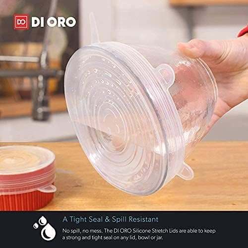 DI ORO Silicone Stretch Lids 6 Pack - Reusable Elastic Food Covers for Bowls, Containers & Meal Prep - BPA-Free Dishwasher Safe Storage Lids - Perfect for Leftovers, Fruits & Snacks (Clear) - Ideal for Kitchen, Picnics & Office Lunch