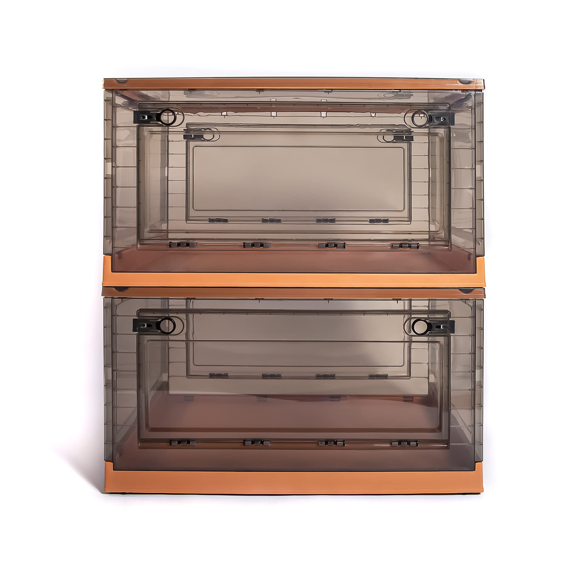 Best 2-Pack X-Large Storage Bins with Side Opening - Stackable, Collapsible & Foldable Storage Boxes for Home & Office Organization - Ideal for Closet, Garage, Kids Room & Laundry Storage (X-Large, Orange)