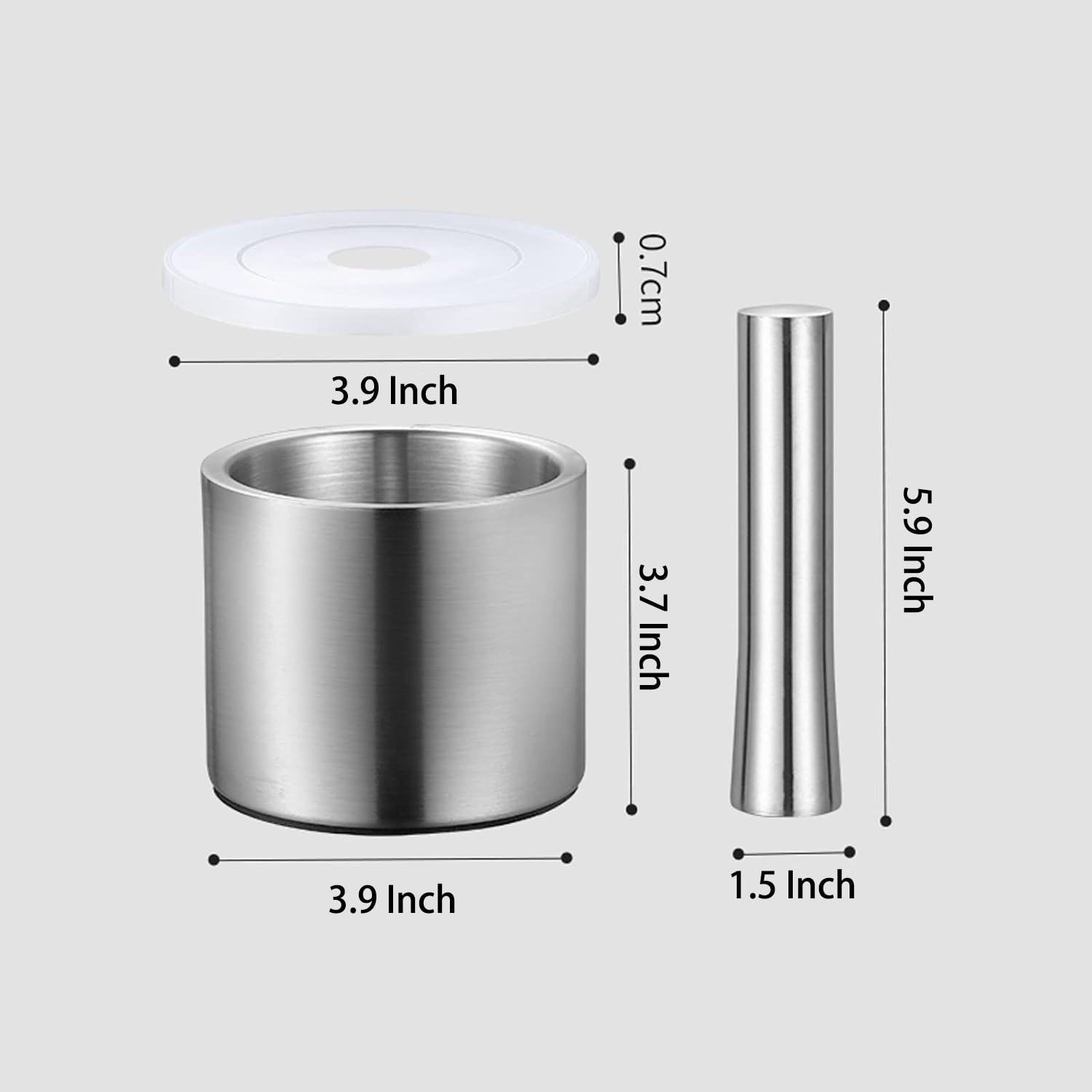 Premium Brushed Stainless Steel Mortar and Pestle Set - Heavy Duty Spice Grinder & Pill Crusher with Non-Slip Base & Ergonomic Grip - Perfect for Grinding Herbs, Spices, Nuts, Pills & More - Ideal for Kitchen, Pharmacy & Herbal Medicine Preparation