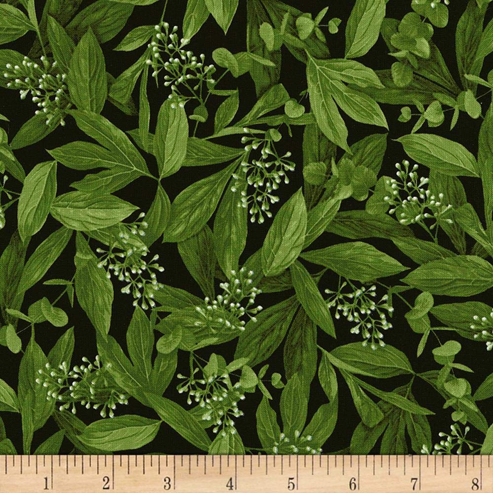 Timeless Treasures Carina Leaves & Buds Quilt Fabric - Black Cotton Fabric by The Yard for Quilting, Sewing & Home Decor Projects | Perfect for DIY Quilts, Pillows & Crafting