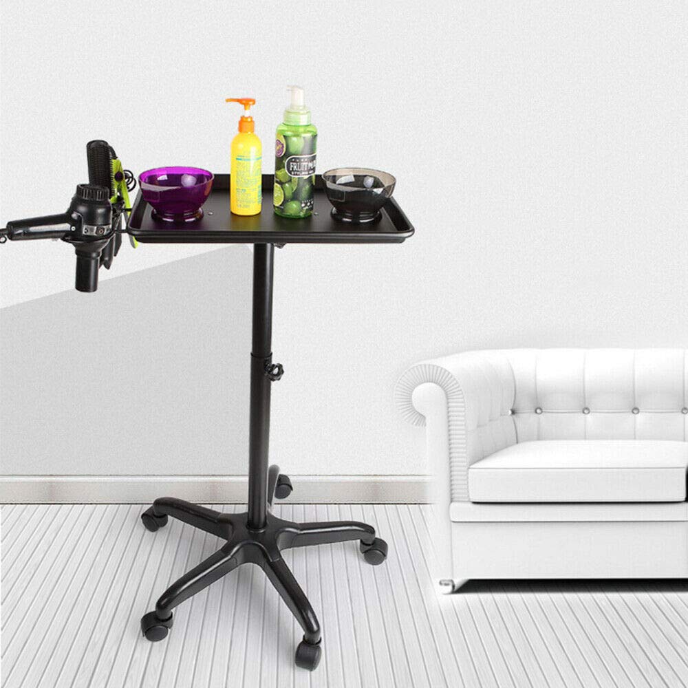 Black & Silver Aluminum Rolling Salon Tray with Wheels - Professional Beauty Spa Instrument Trolley for Tattoo, Nail & Hair Styling Stations - Perfect for Salon Organization & Mobile Service Carts