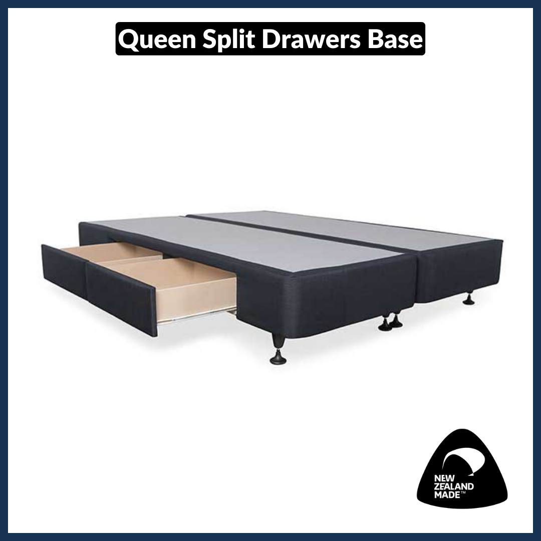Queen Size Split Drawer Bed Base with Standard Drawers - NZ Made for Bedroom Storage & Space Saving Solutions