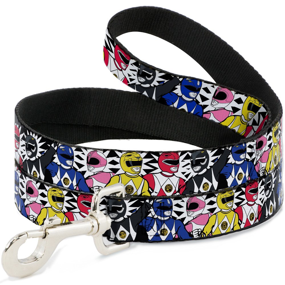 Buckle-Down Power Rangers Burst Black & White Dog Leash - 6 Feet Long, 1.5 Inch Wide - Durable Nylon Pet Walking Lead for Small, Medium & Large Dogs - Perfect for Daily Walks, Training & Outdoor Adventures