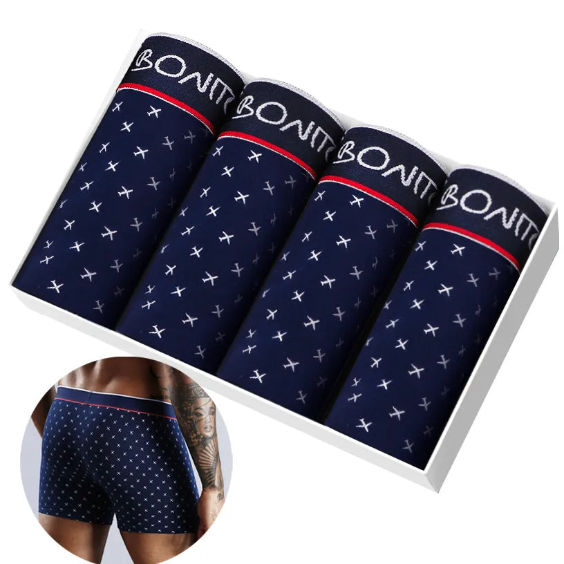 4 Pack Men's Cotton Boxer Briefs - Soft Breathable Underwear for Men - Large Size Comfortable Boxer Shorts for Daily Wear, Workout & Sleep