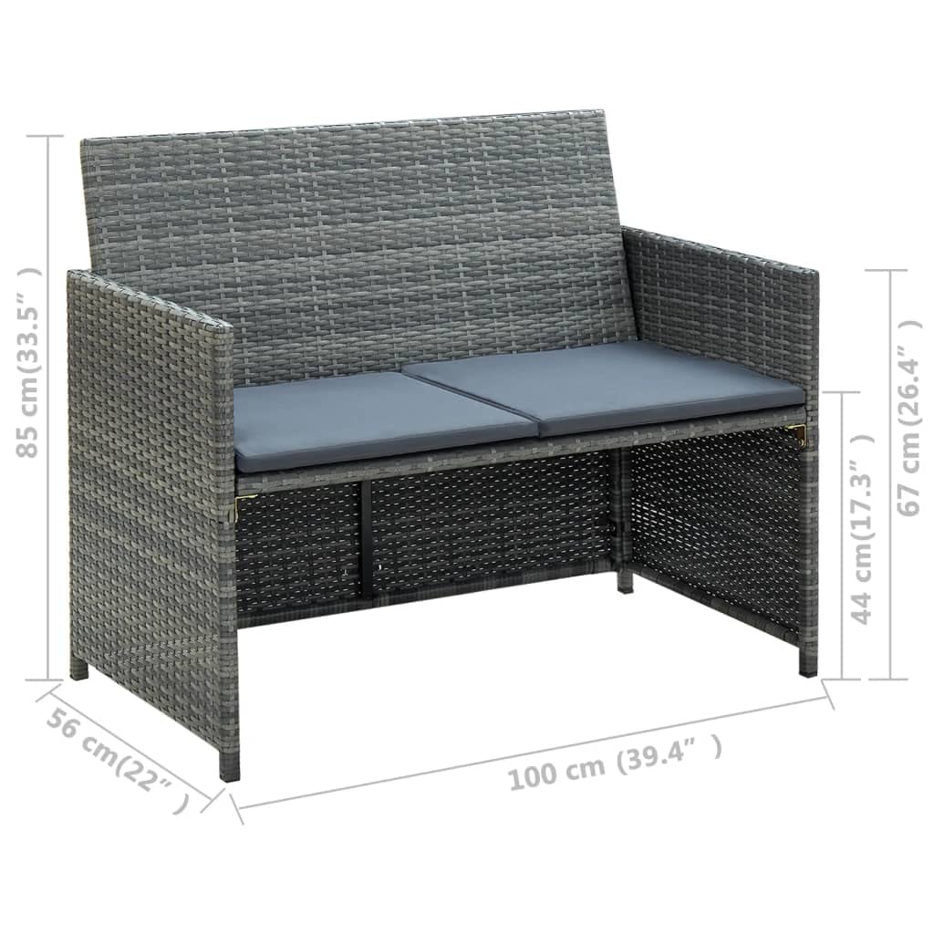 CHARMMA 2-Seater Outdoor Patio Sofa Set with Weather-Resistant Gray Poly Rattan Frame & Comfortable Cushions - Perfect for Backyard, Garden, Poolside or Balcony Relaxation