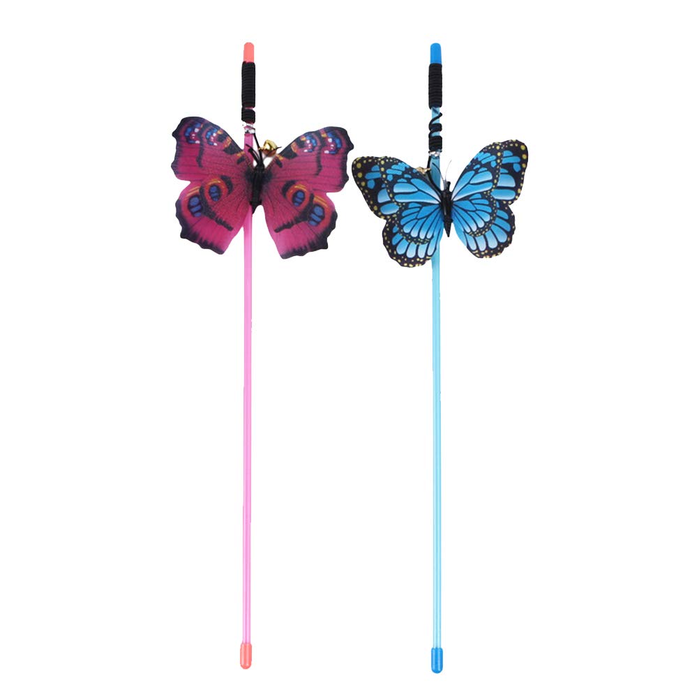 2PCS Bell Cat Teaser Wand Toy - Interactive Cat Toys with Feathers for Kittens & Adult Cats (Blue + Red) - Perfect for Indoor Play & Exercise