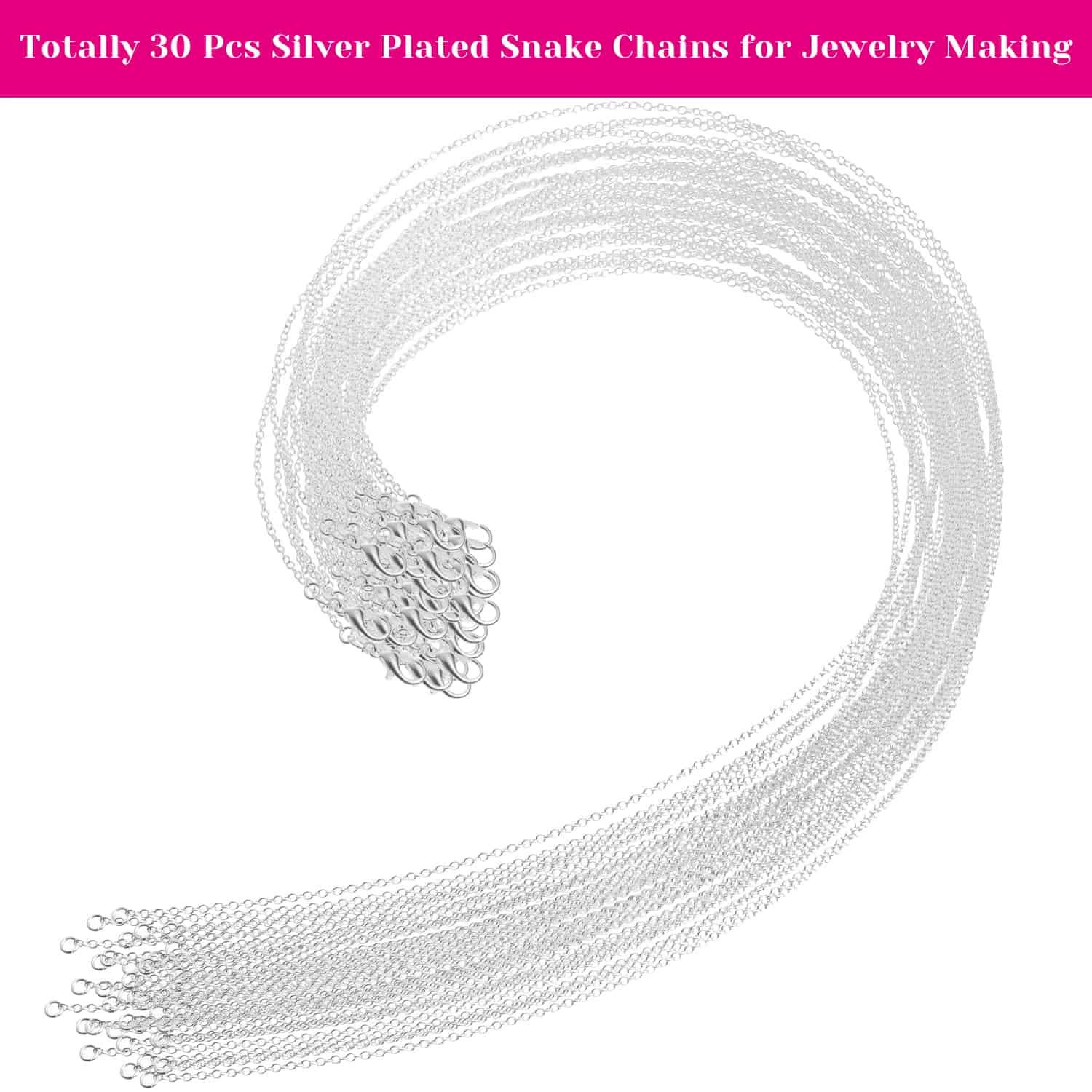 Selizo 30 Pack Silver Plated Jewelry Chains for Necklace Making - 1.2mm Thick, 22 Inches Bulk Necklace Chains - Perfect for DIY Jewelry, Pendants & Craft Projects