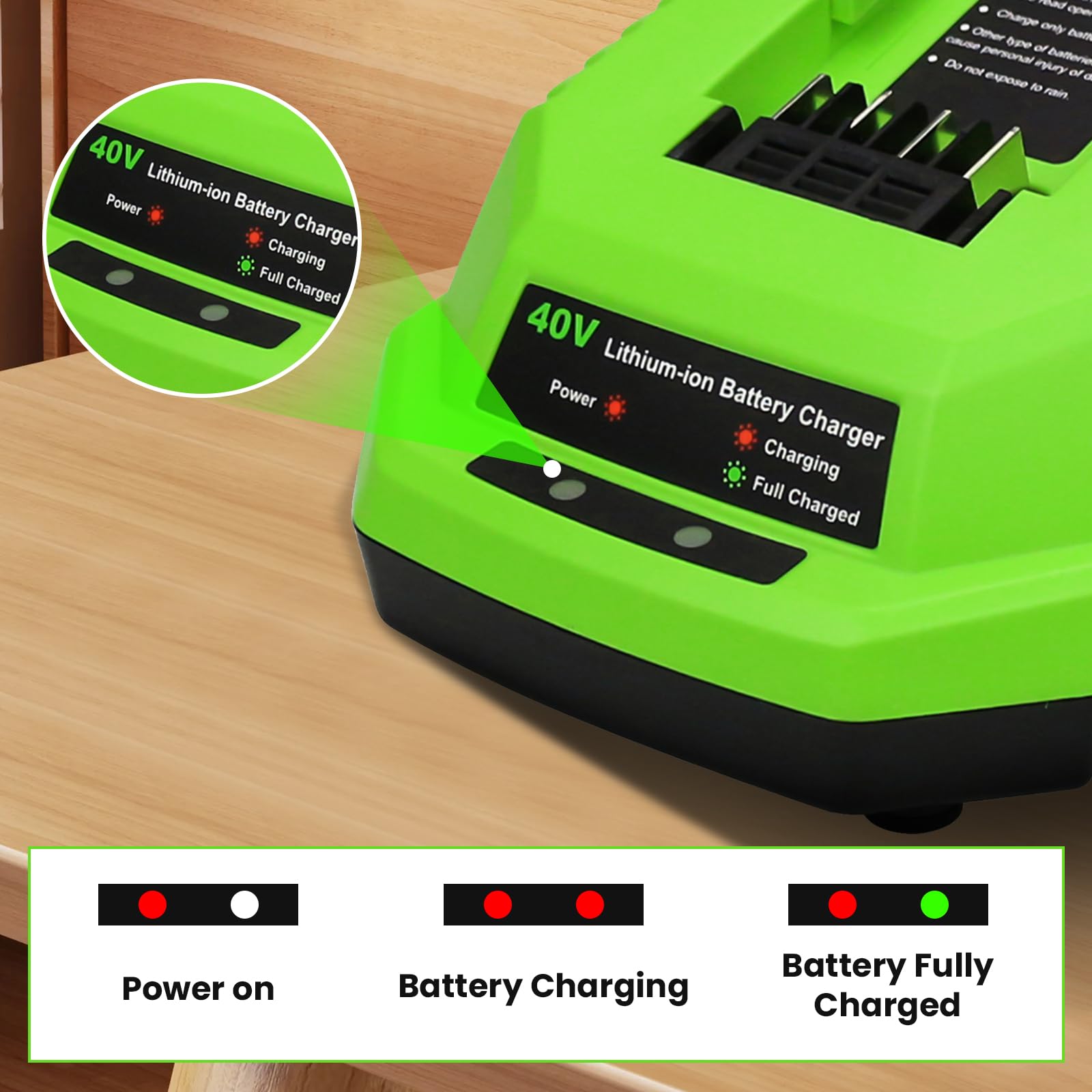 6.0Ah 40V Lithium-Ion Battery & Charger Replacement for Greenworks 29462 29472 29482 - Compatible with Greenworks 40V Tools - Perfect for Lawn Mowers, String Trimmers & Outdoor Power Equipment (Green)