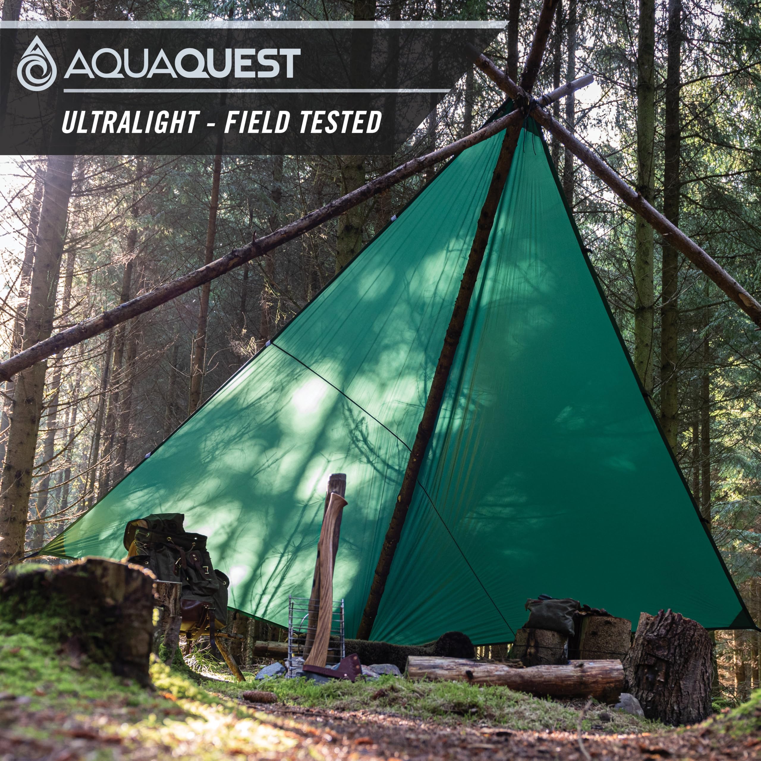 AquaQuest Guide Camping Tarp - Ultralight Waterproof Tent Cover & Rain Fly for Hiking, Backpacking, Hammock & Survival Gear | Perfect for Outdoor Adventures, Emergency Shelter & All-Weather Protection