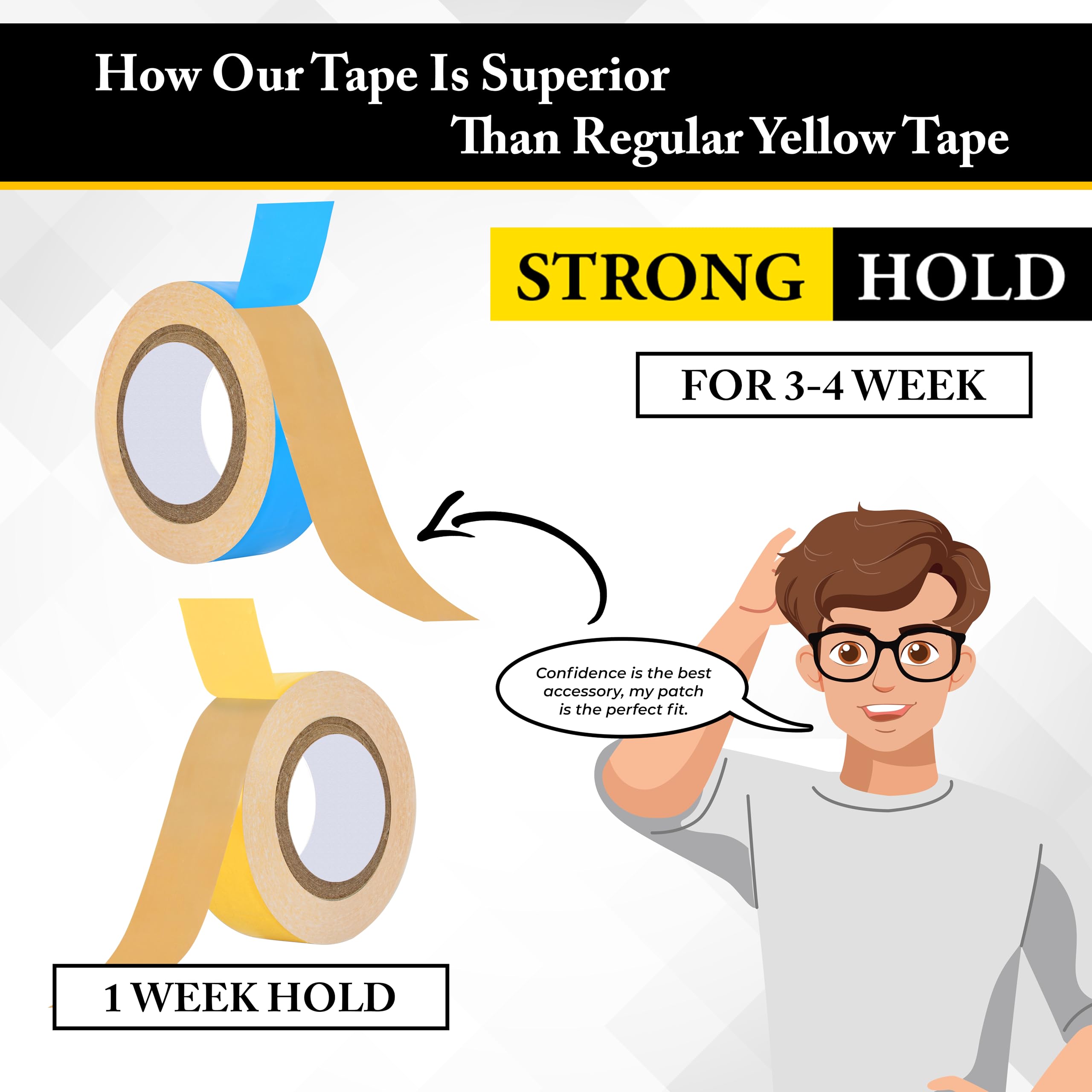 Woolip German Brown Wig Tape - Ultra Strong Hold Hair Patch Tape, 1 Inch Cotton Double Sided Waterproof for Wigs & Hairpieces (Blue/Yellow, 5M Pack) | Perfect for Cosplay, Theater & Daily Wear