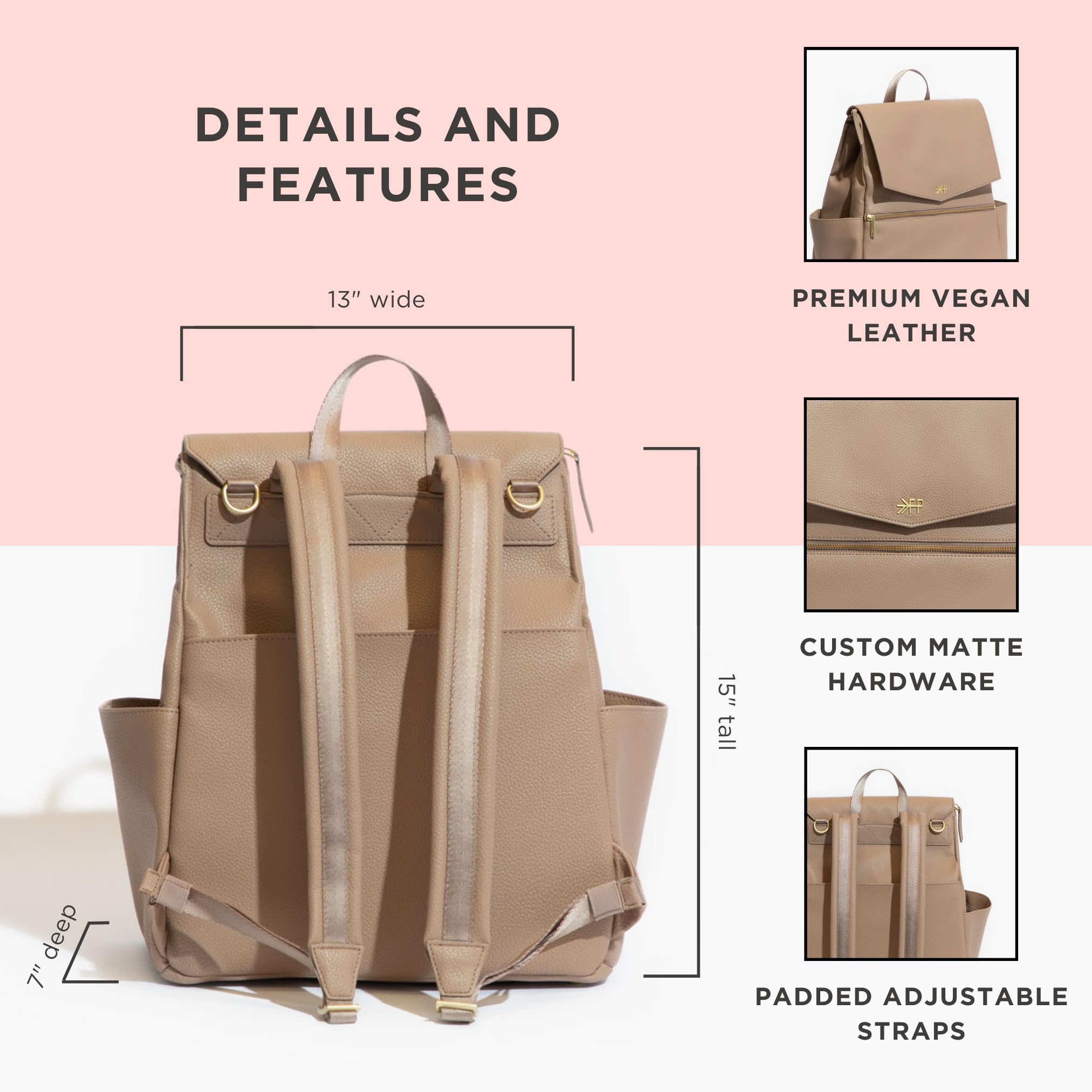 Freshly Picked Classic II Vegan Leather Diaper Backpack - Waterproof Wipeable Baby Bag with Detachable Changing Pad | Perfect for Travel, Daycare & On-the-Go Parents (Fig V2)
