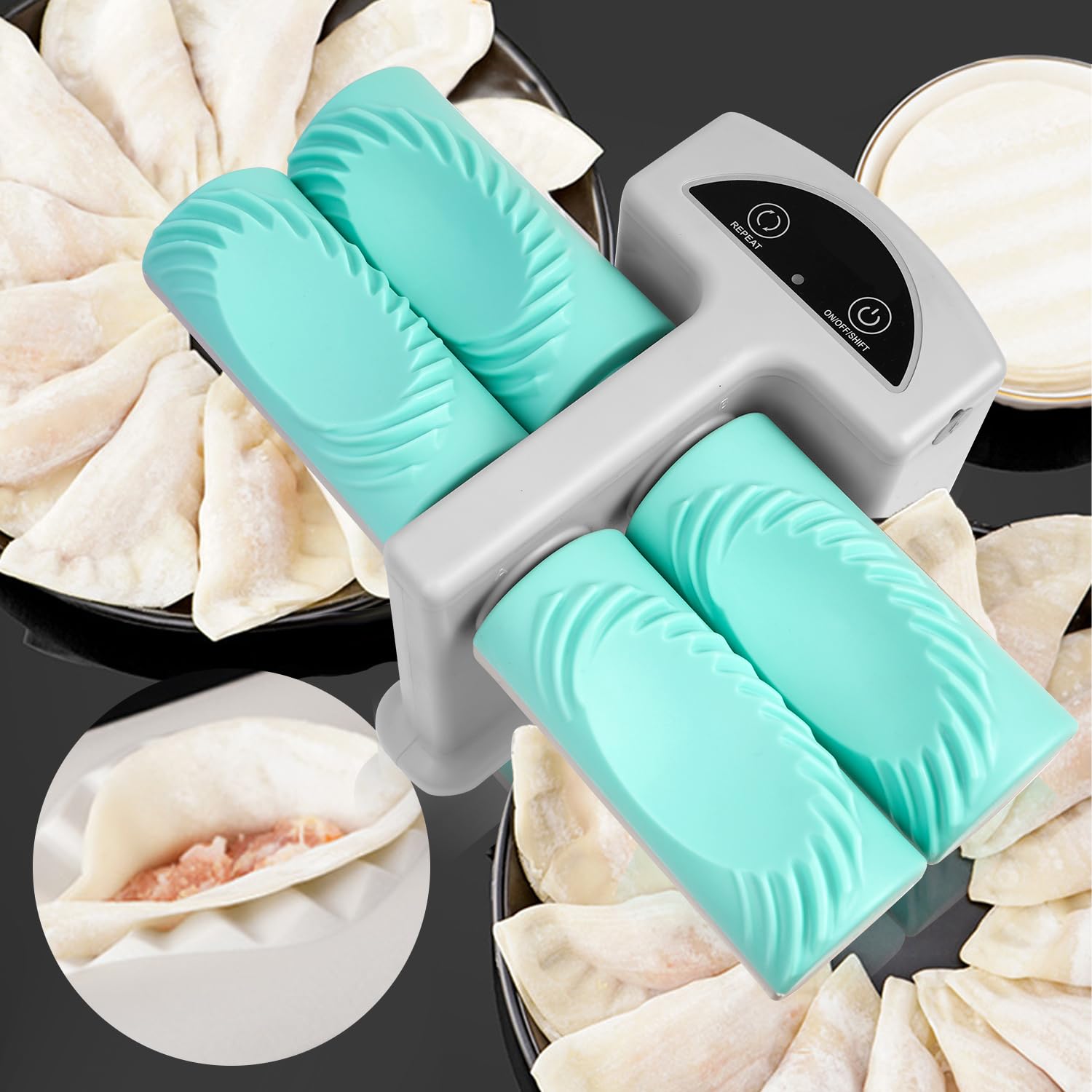 Electric Dumpling Maker Machine - Automatic Dumpling Maker with 2 Molds & 4 Rollers for Perfect Homemade Dumplings | Kitchen Appliance for Asian Cuisine, Party Cooking & Family Meal Prep