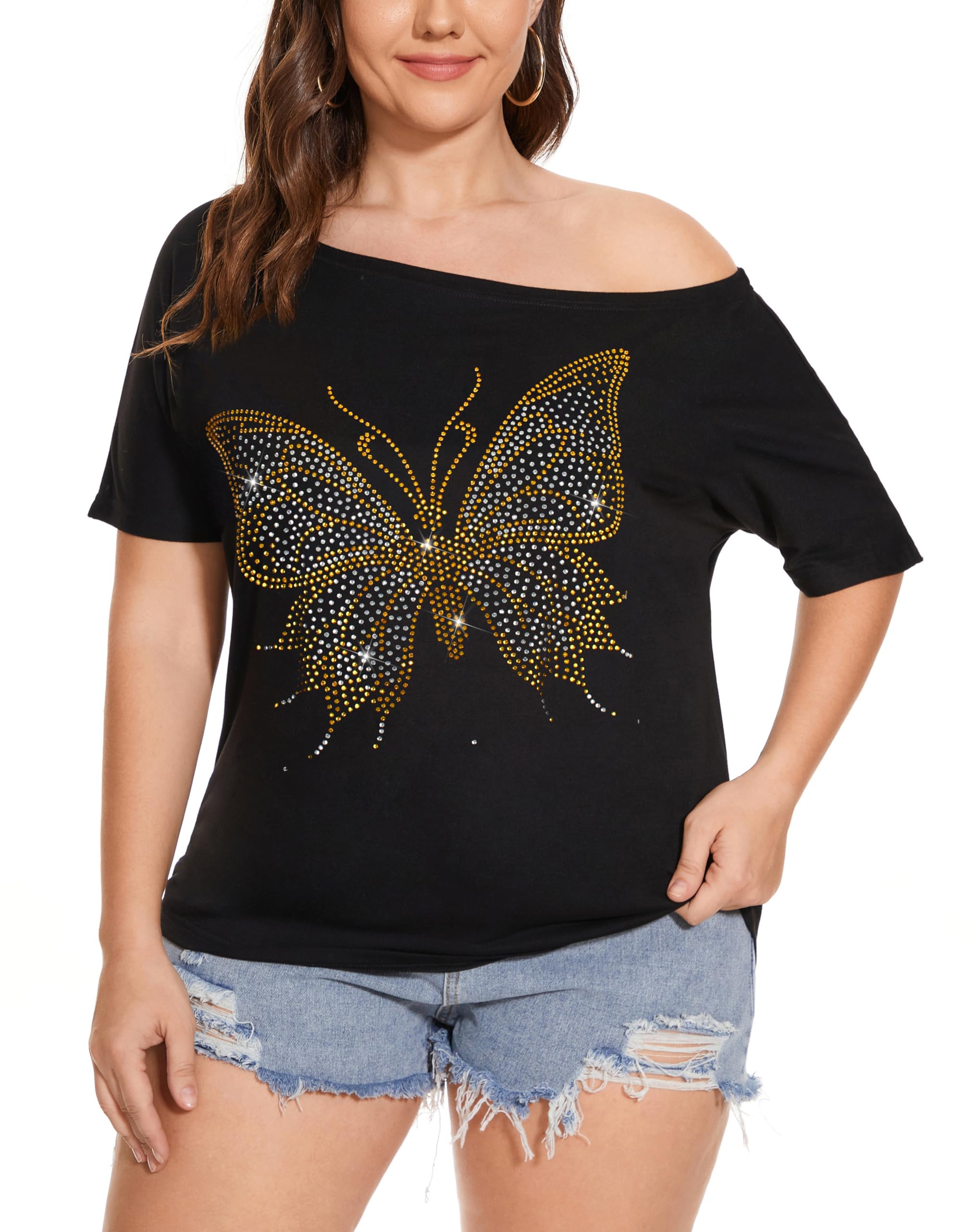 Women's Off The Shoulder Shiny Shirts - Short Sleeve Metallic Dolman Tops for Regular & Plus Size | Perfect for Party, Club, Date Night & Casual Wear