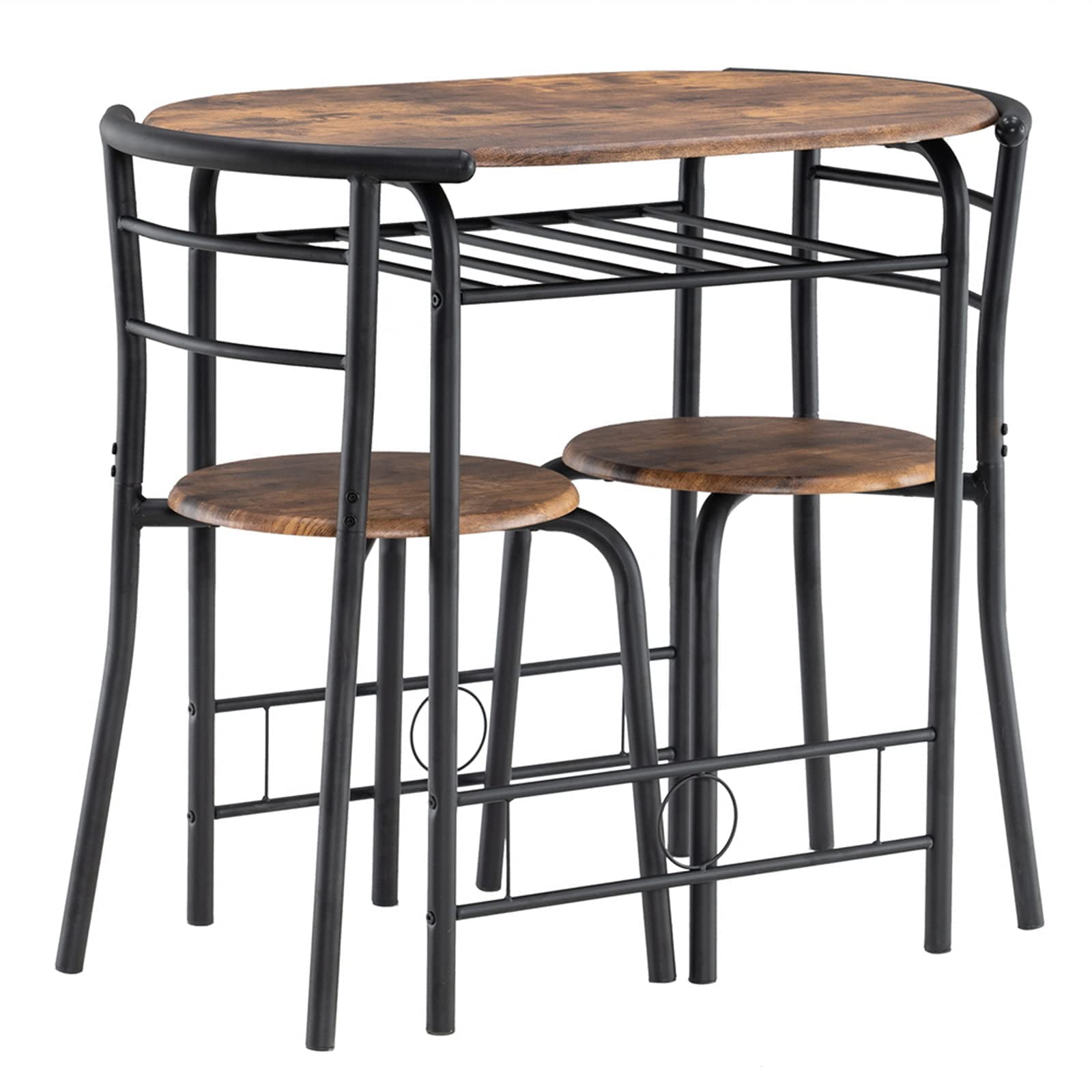 Compact 3-Piece Round Kitchen Table Set for 2 - Small Space Dining Table with 2 Chairs & Wine Rack - Perfect for Breakfast Nooks, Studio Apartments, and Cozy Home Decor (Black)